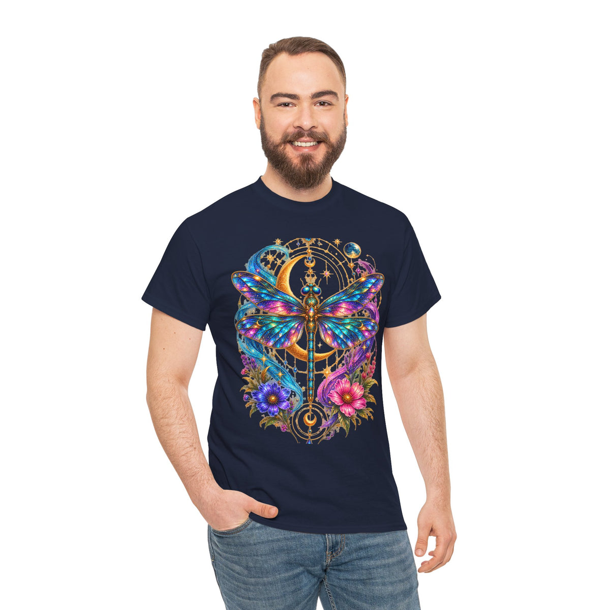 Celestial Dragonfly T-Shirt – Moon & Wildflower Nature Tee
