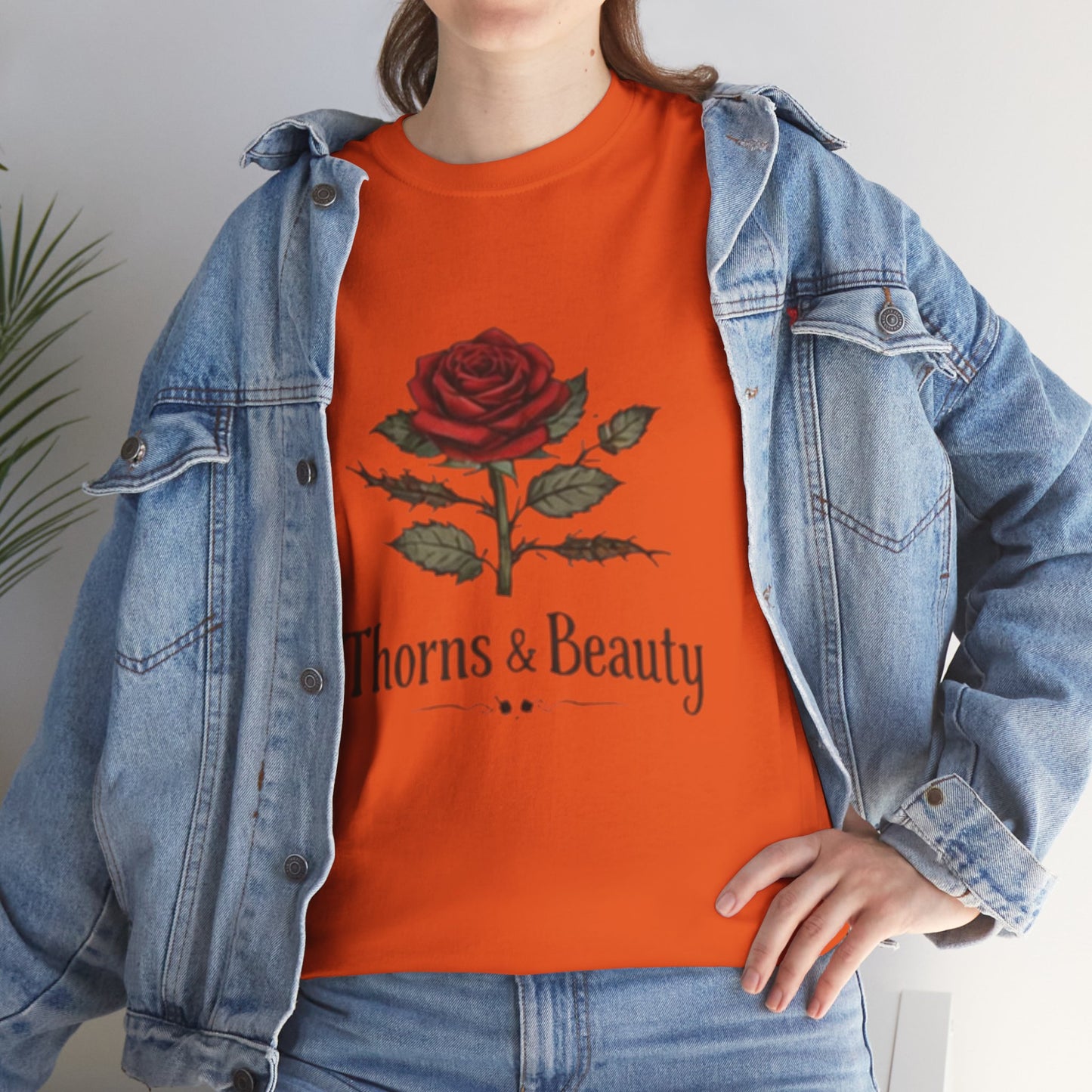 Thorns & Beauty Rose T-Shirt – Minimalist Floral Graphic Tee, Aesthetic Rose Design, Elegant Botanical Shirt