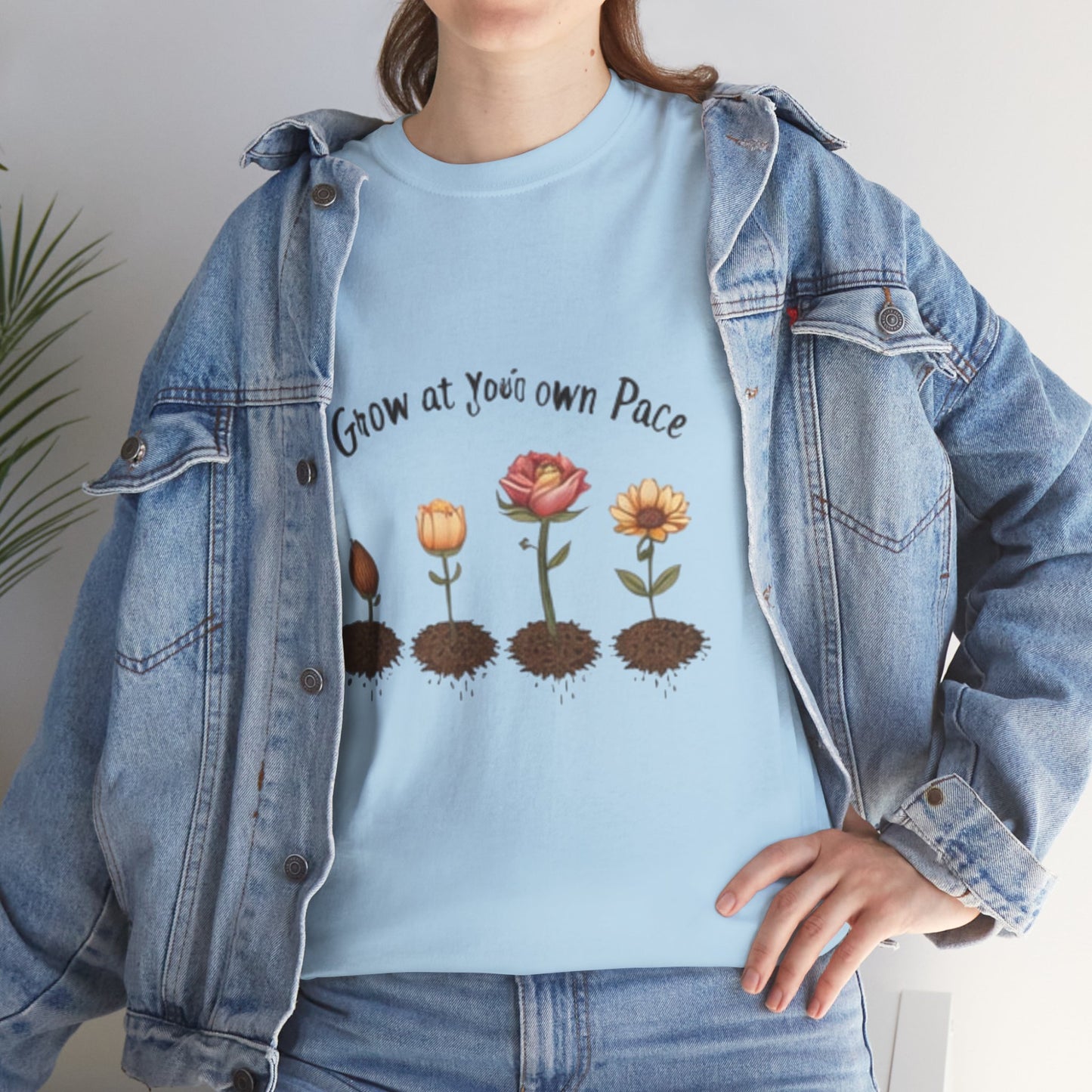 Grow at Your Own Pace T-Shirt – Minimalist Flower Pot Tee, Aesthetic Botanical Shirt, Unisex Gift for Plant Lovers