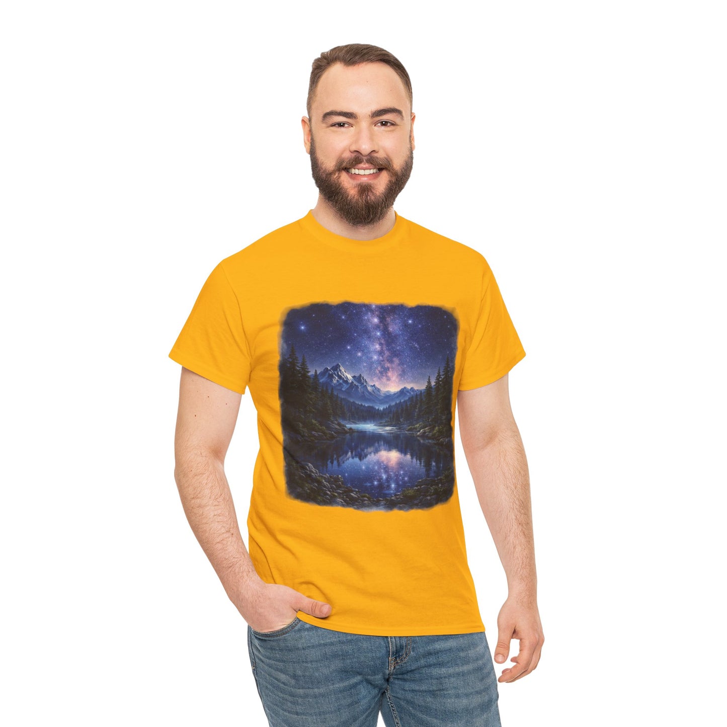 Midnight Reflection Nature T-Shirt – Moonlit Lake & Forest Design