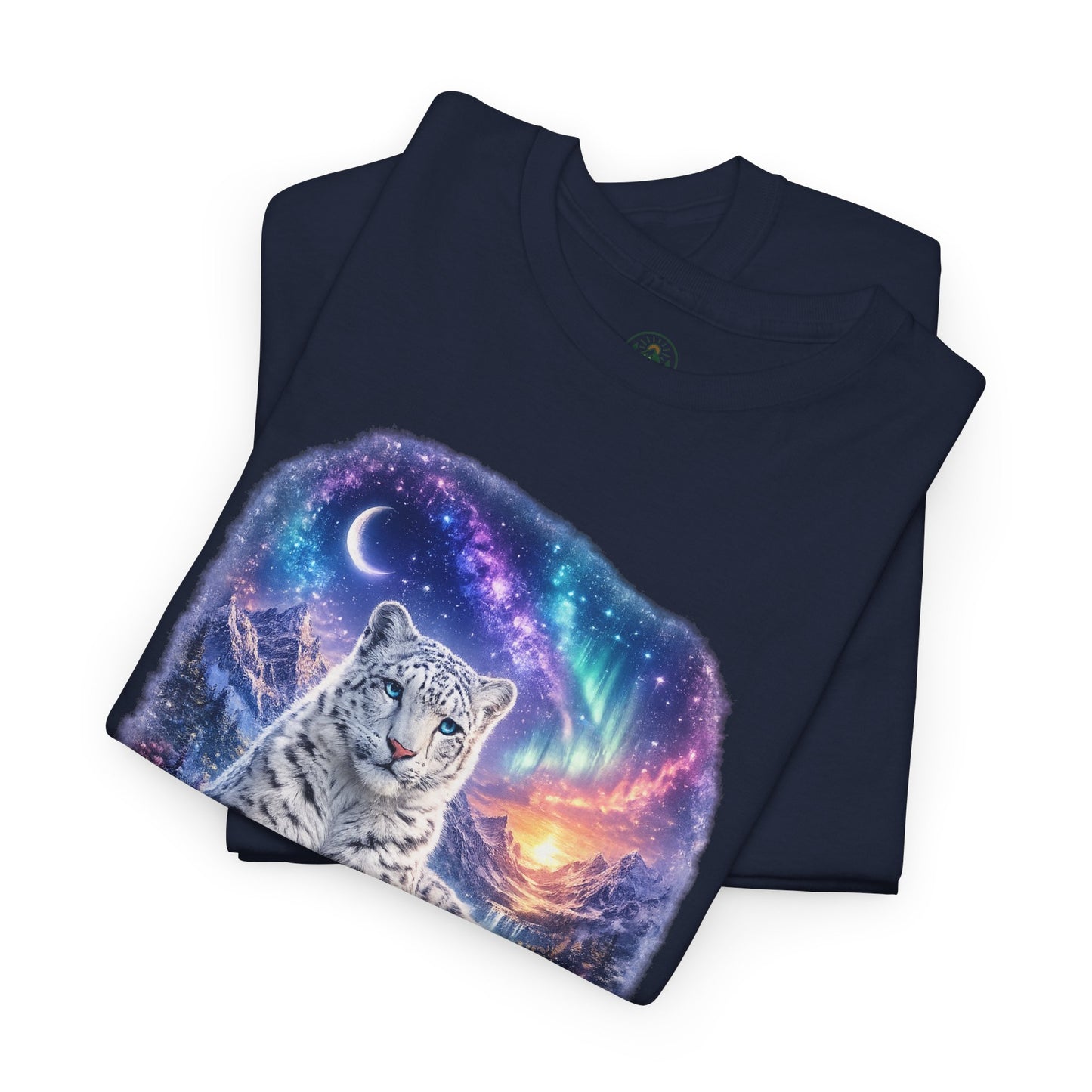 Snow Leopard T-Shirt – Mystic Mountain Wildlife Design | Cosmic Big Cat Graphic Tee