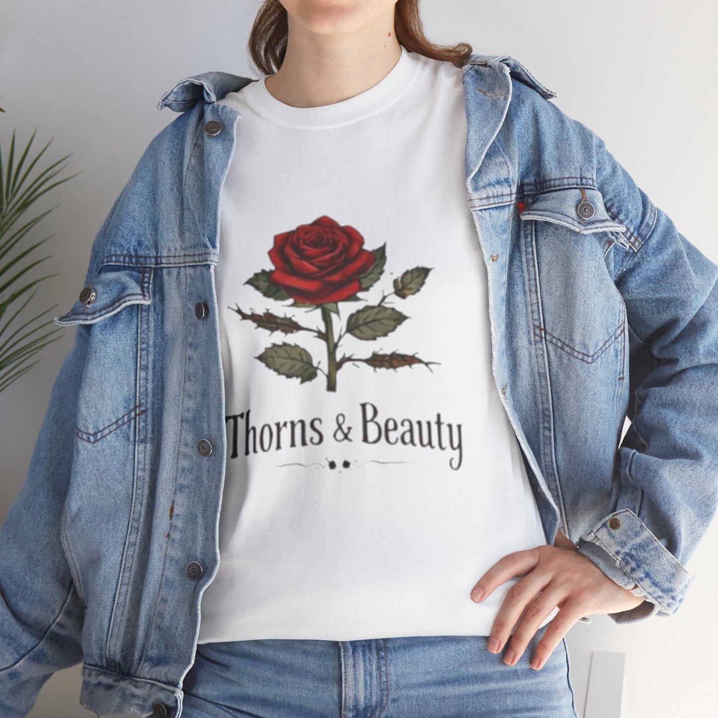 Thorns & Beauty Rose T-Shirt – Minimalist Floral Graphic Tee, Aesthetic Rose Design, Elegant Botanical Shirt