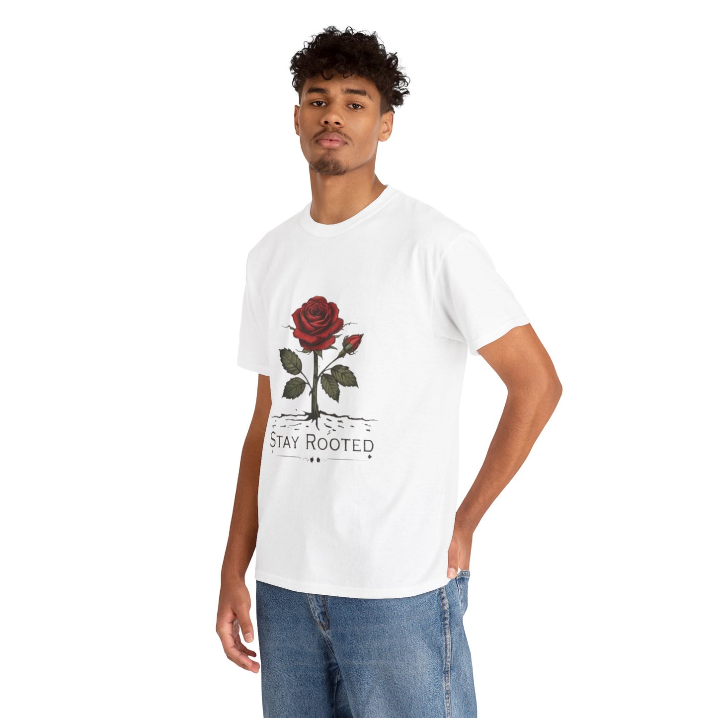 Stay Rooted Rose T-Shirt – Minimalist Nature Graphic Tee, Unisex Botanical Shirt, Nature Lover Gift