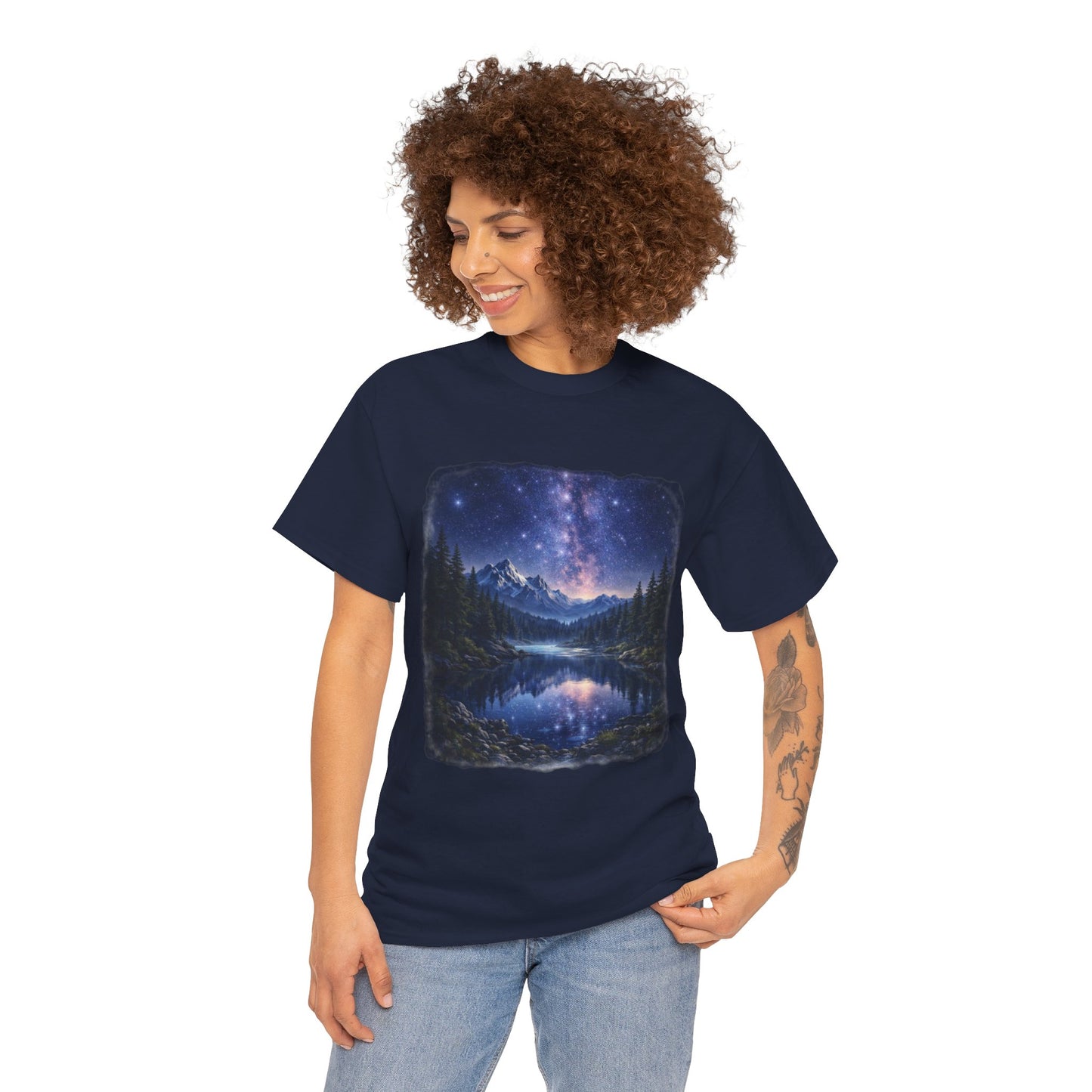 Midnight Reflection Nature T-Shirt – Moonlit Lake & Forest Design
