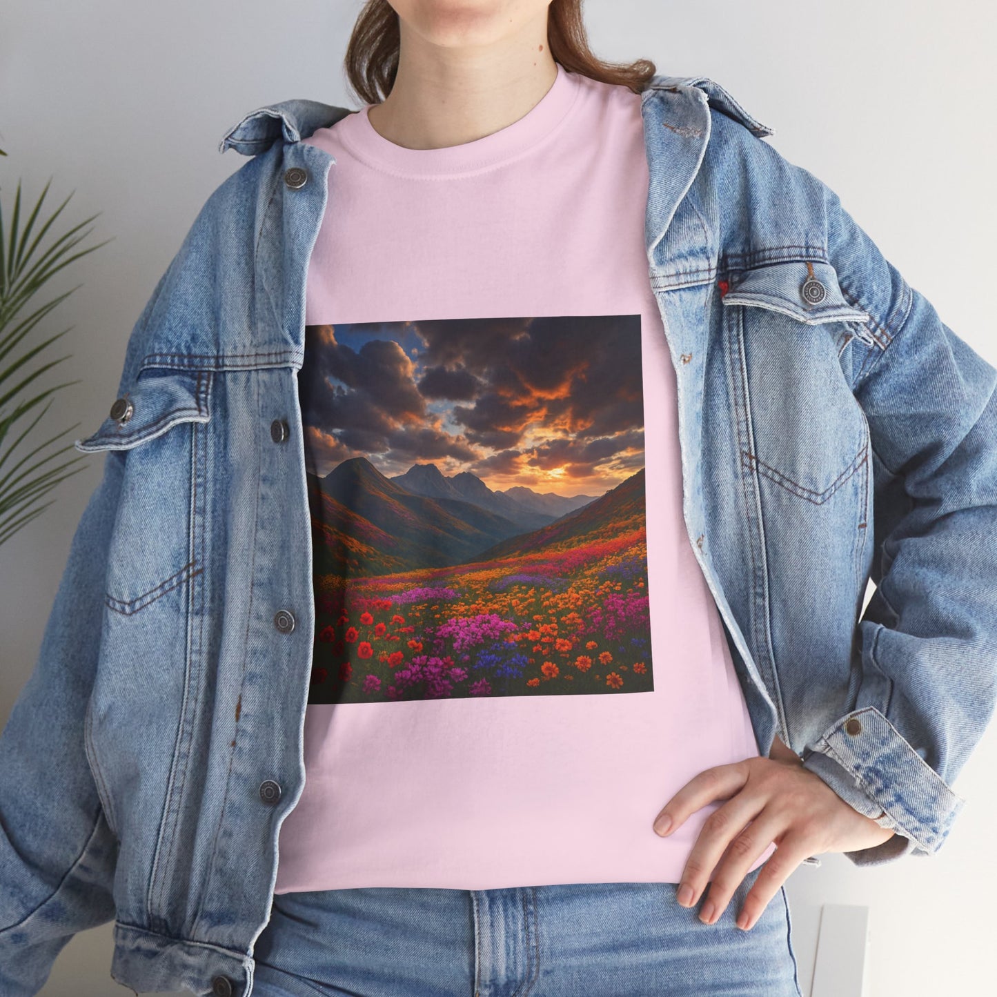 Wildflower Mountain Landscape T-Shirt – Minimalist Nature Graphic Tee
