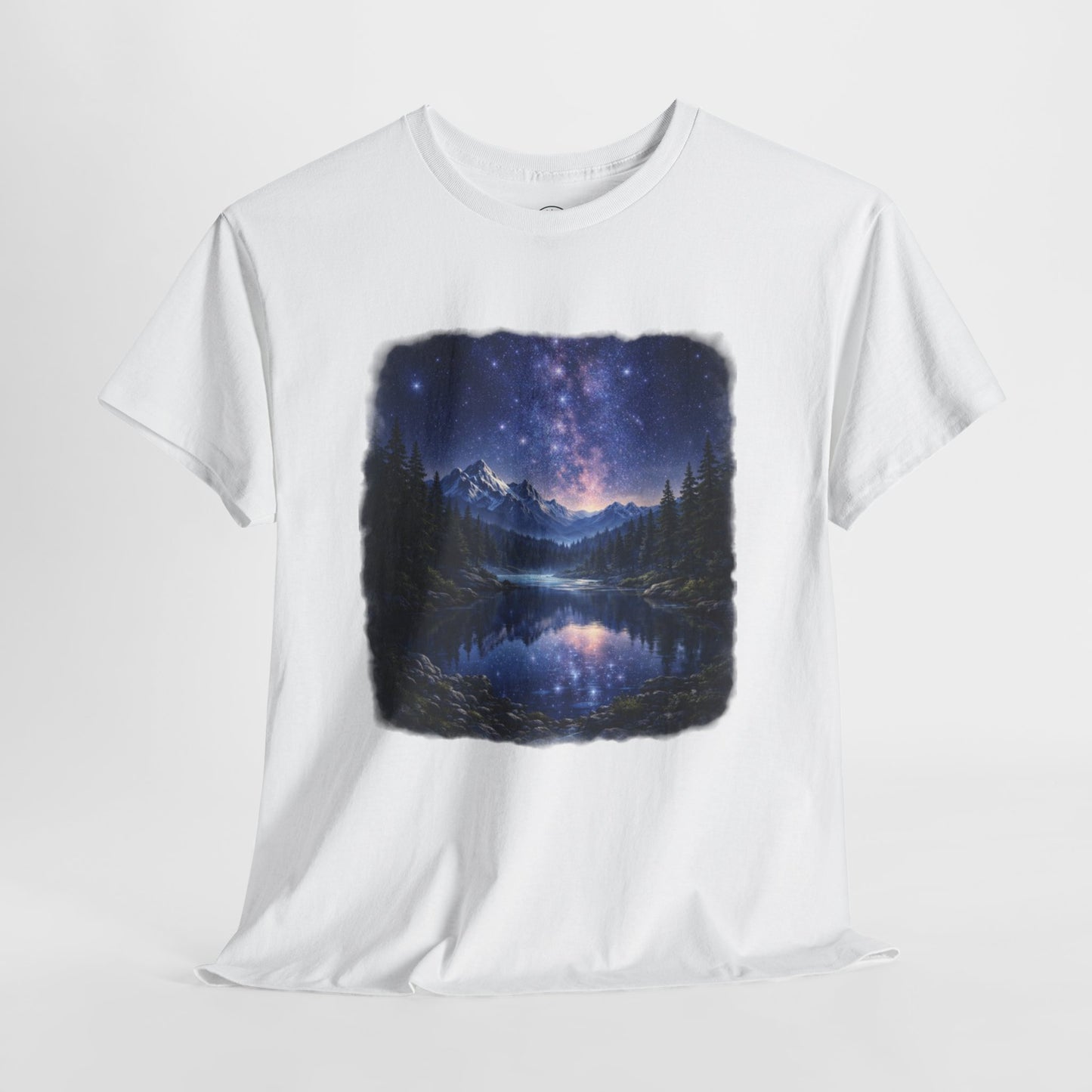 Midnight Reflection Nature T-Shirt – Moonlit Lake & Forest Design