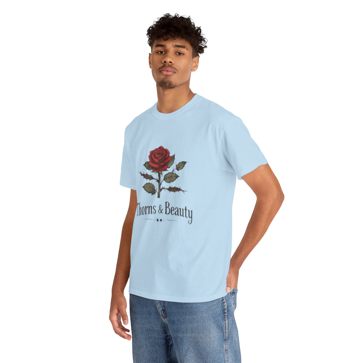 Thorns & Beauty Rose T-Shirt – Minimalist Floral Graphic Tee, Aesthetic Rose Design, Elegant Botanical Shirt