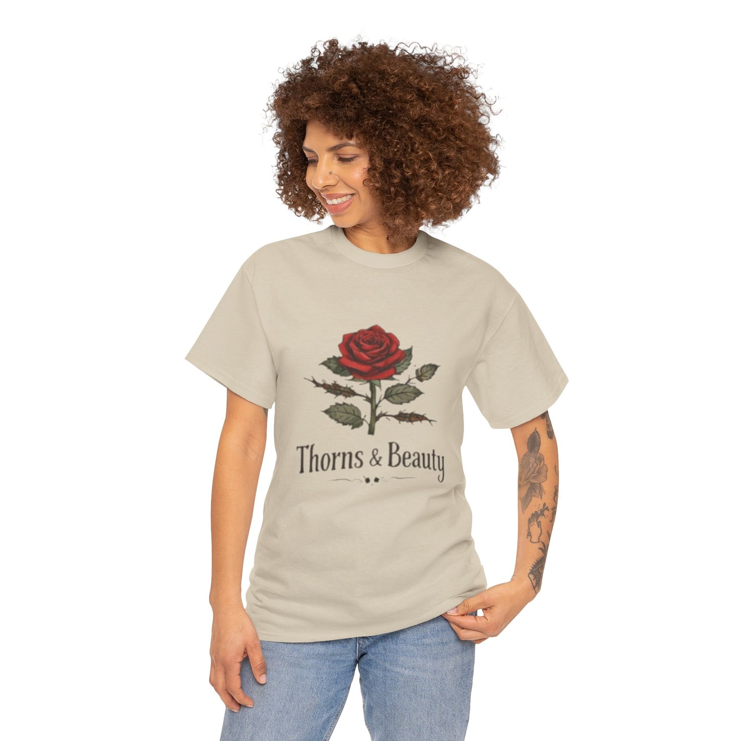 Thorns & Beauty Rose T-Shirt – Minimalist Floral Graphic Tee, Aesthetic Rose Design, Elegant Botanical Shirt