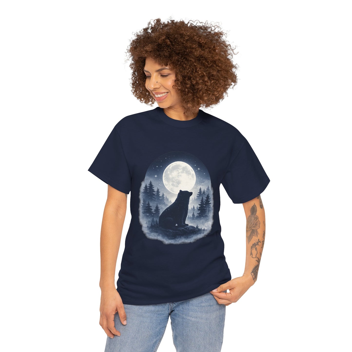 Mystic Bear Silhouette T-Shirt – Minimalist Nature Graphic Tee, Forest Spirit Design, Wildlife Lover Shirt