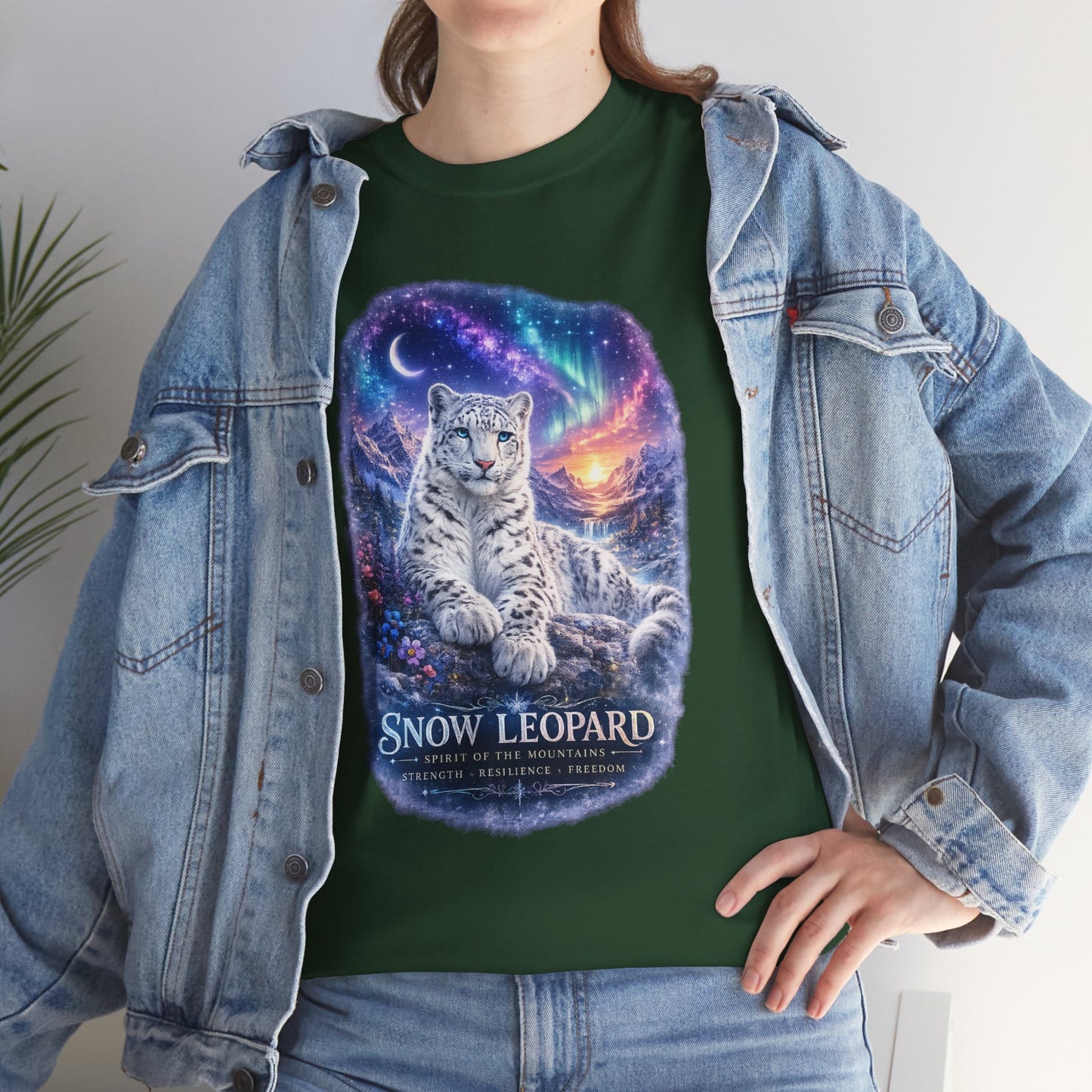 Snow Leopard T-Shirt – Mystic Mountain Wildlife Design | Cosmic Big Cat Graphic Tee