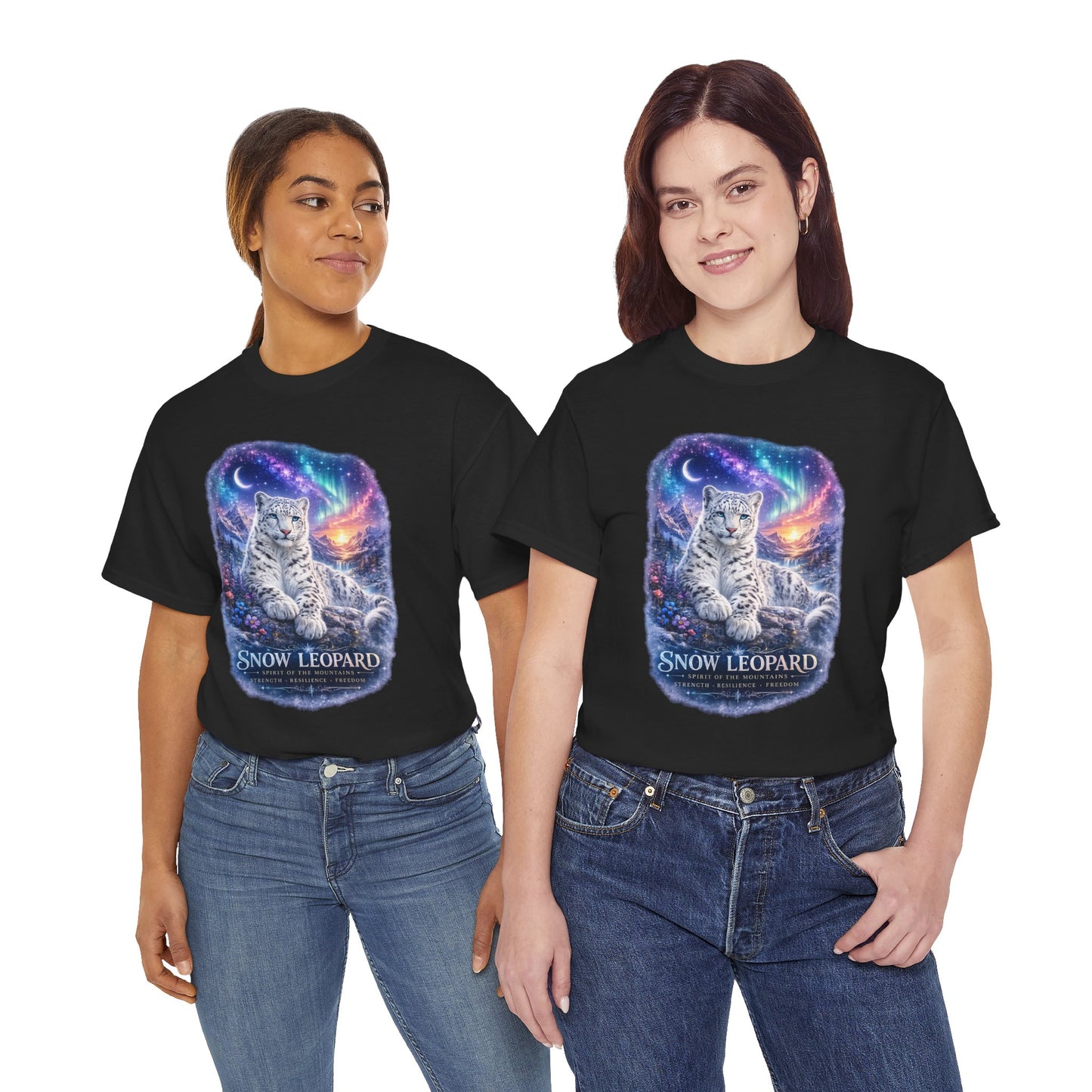 Snow Leopard T-Shirt – Mystic Mountain Wildlife Design | Cosmic Big Cat Graphic Tee