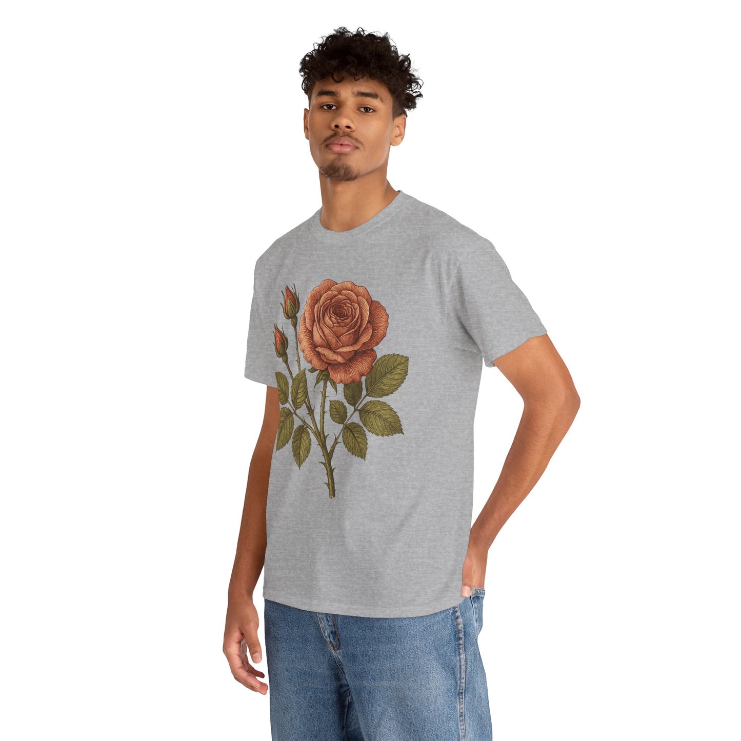 Vintage Botanical Rose T-Shirt – Minimalist Floral Aesthetic Tee