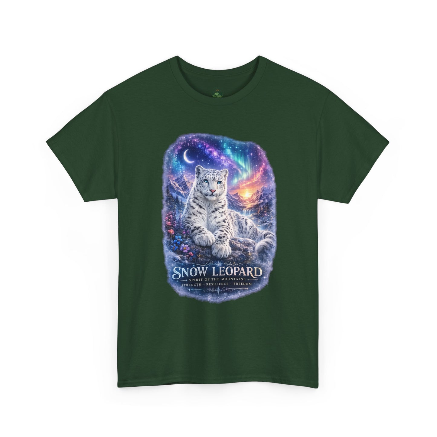 Snow Leopard T-Shirt – Mystic Mountain Wildlife Design | Cosmic Big Cat Graphic Tee