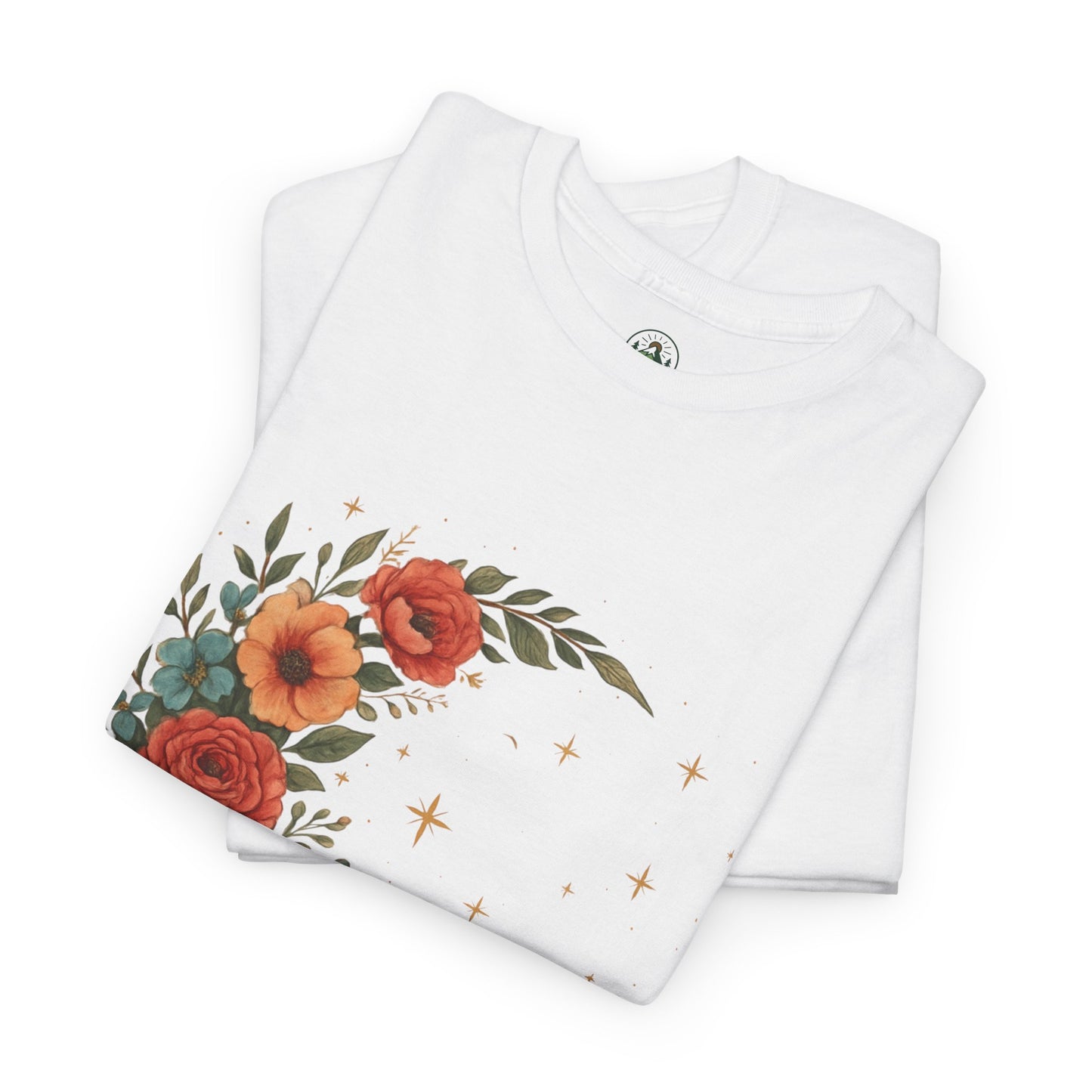 Floral Crescent Moon T-Shirt – Boho Nature Aesthetic Tee