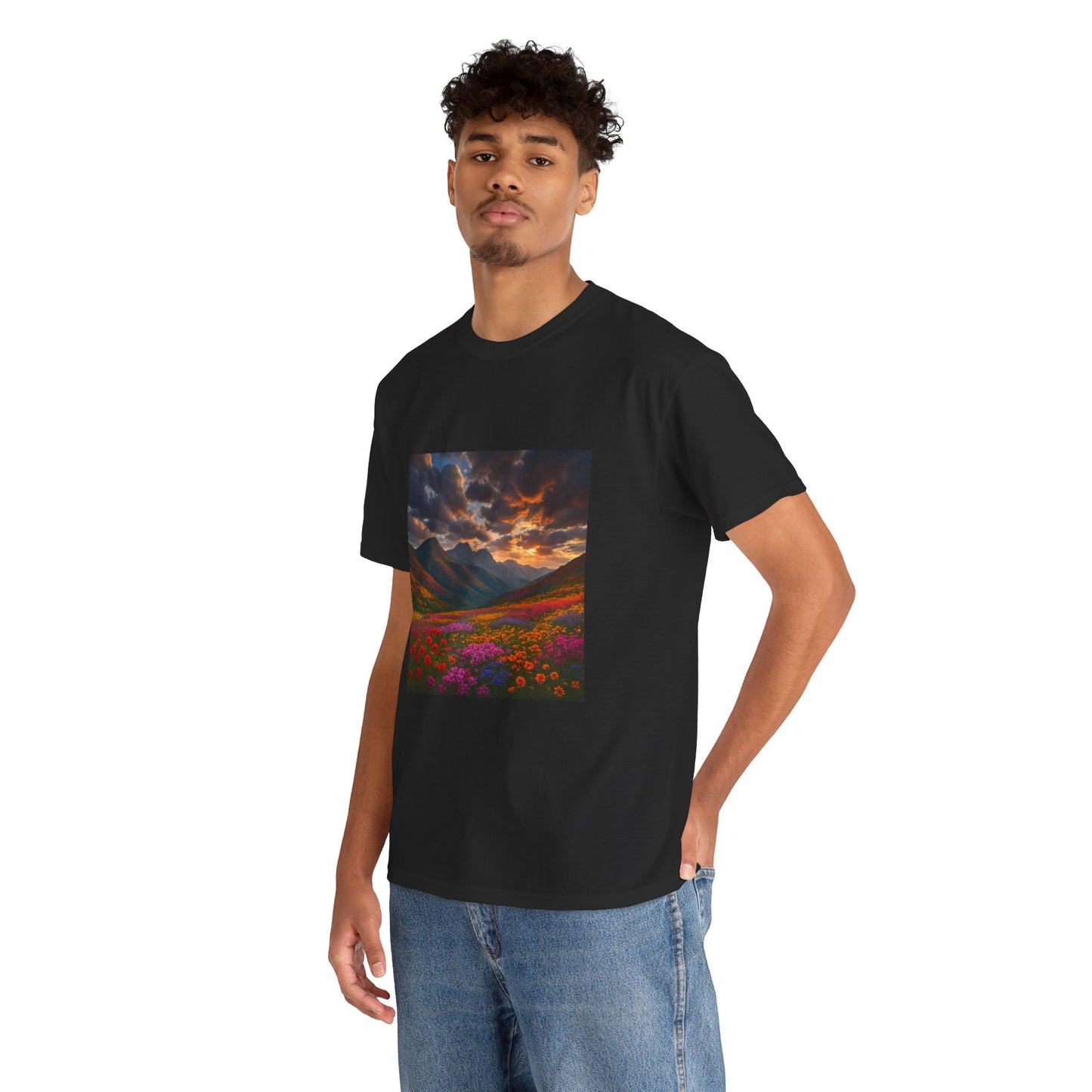 Wildflower Mountain Landscape T-Shirt – Minimalist Nature Graphic Tee