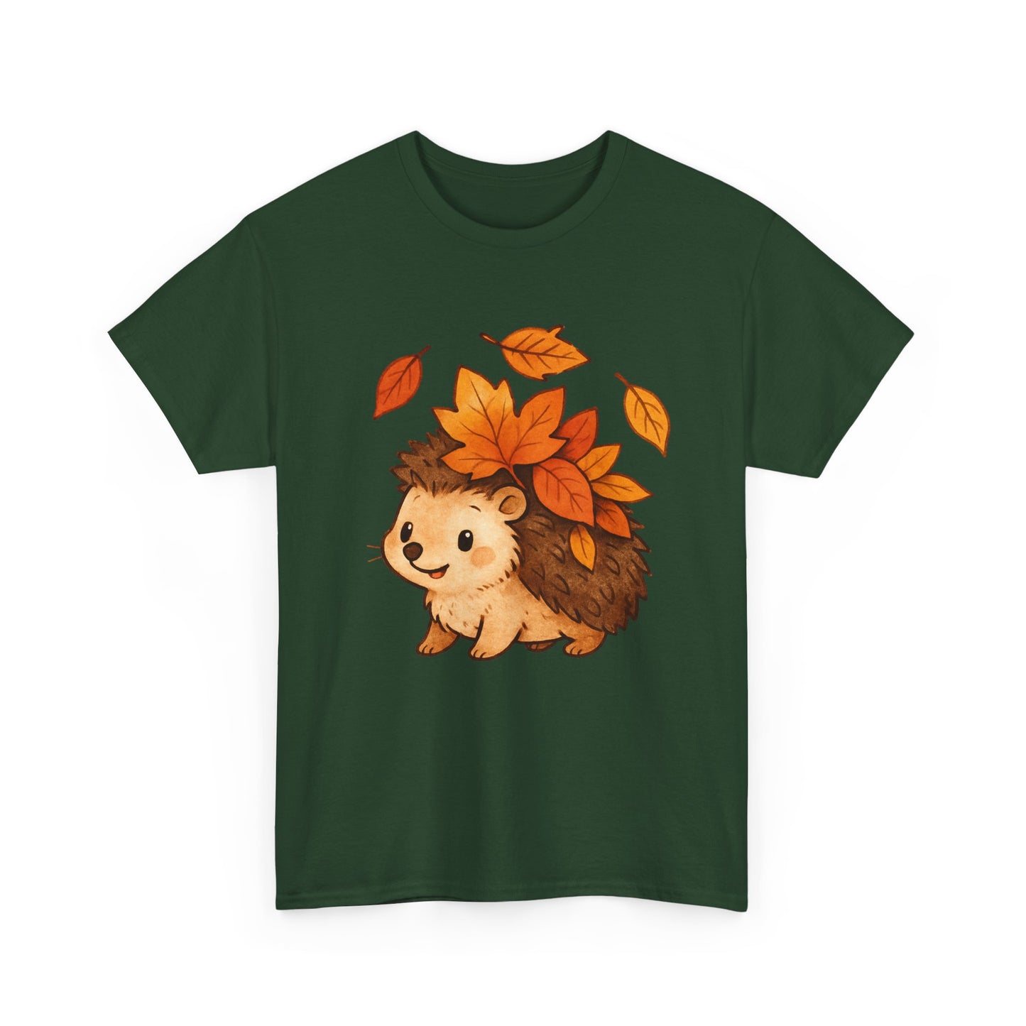 Cute Hedgehog Autumn Leaves T-Shirt – Minimalist Nature Graphic Tee