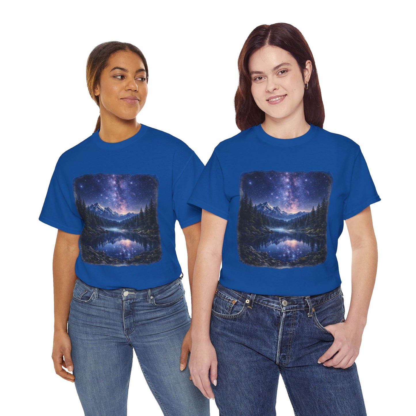 Midnight Reflection Nature T-Shirt – Moonlit Lake & Forest Design