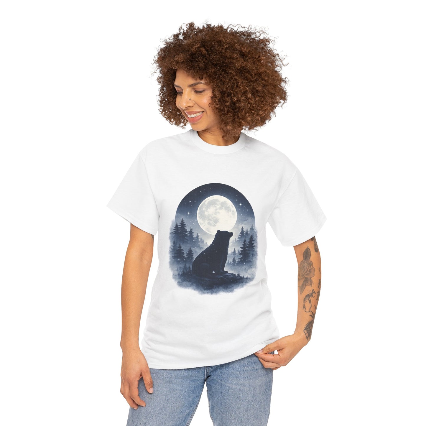 Mystic Bear Silhouette T-Shirt – Minimalist Nature Graphic Tee, Forest Spirit Design, Wildlife Lover Shirt