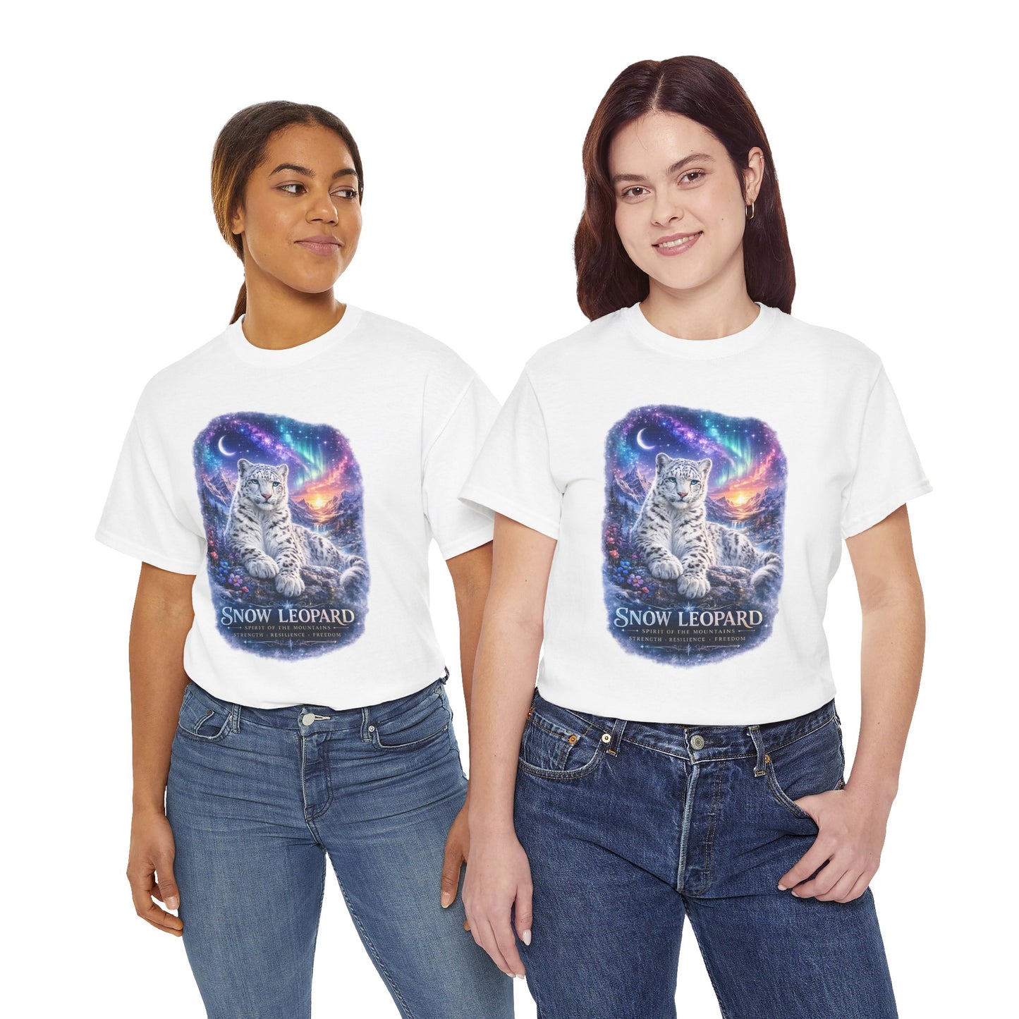 Snow Leopard T-Shirt – Mystic Mountain Wildlife Design | Cosmic Big Cat Graphic Tee