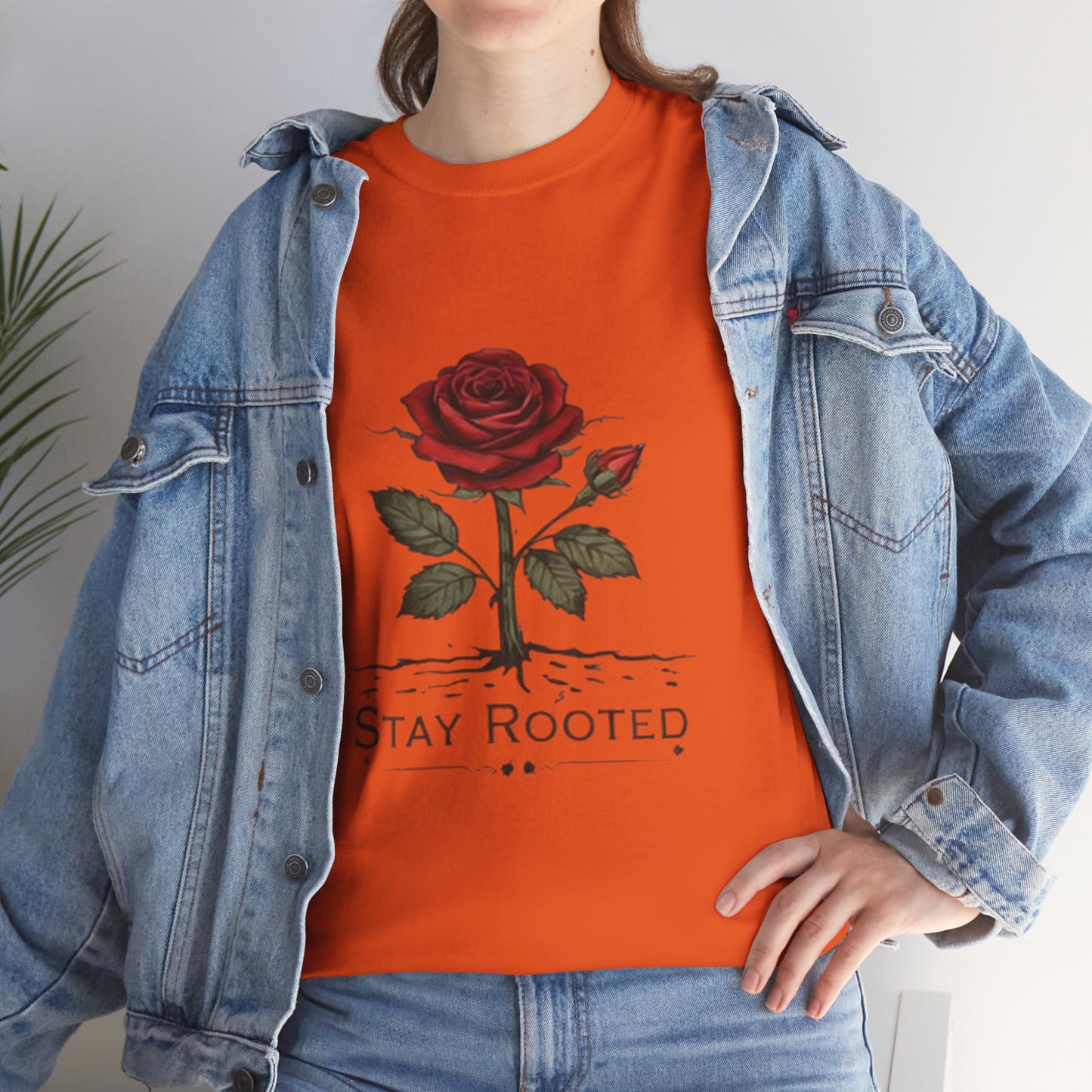 Stay Rooted Rose T-Shirt – Minimalist Nature Graphic Tee, Unisex Botanical Shirt, Nature Lover Gift