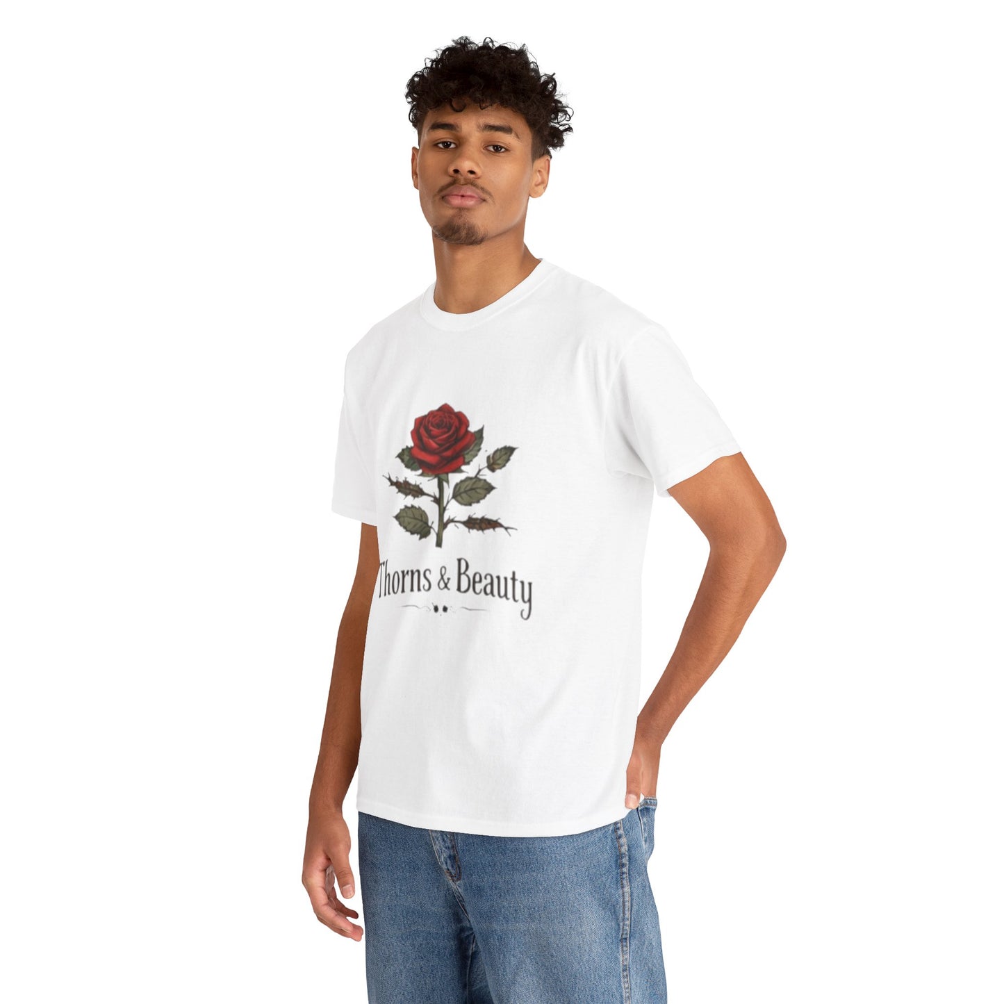 Thorns & Beauty Rose T-Shirt – Minimalist Floral Graphic Tee, Aesthetic Rose Design, Elegant Botanical Shirt