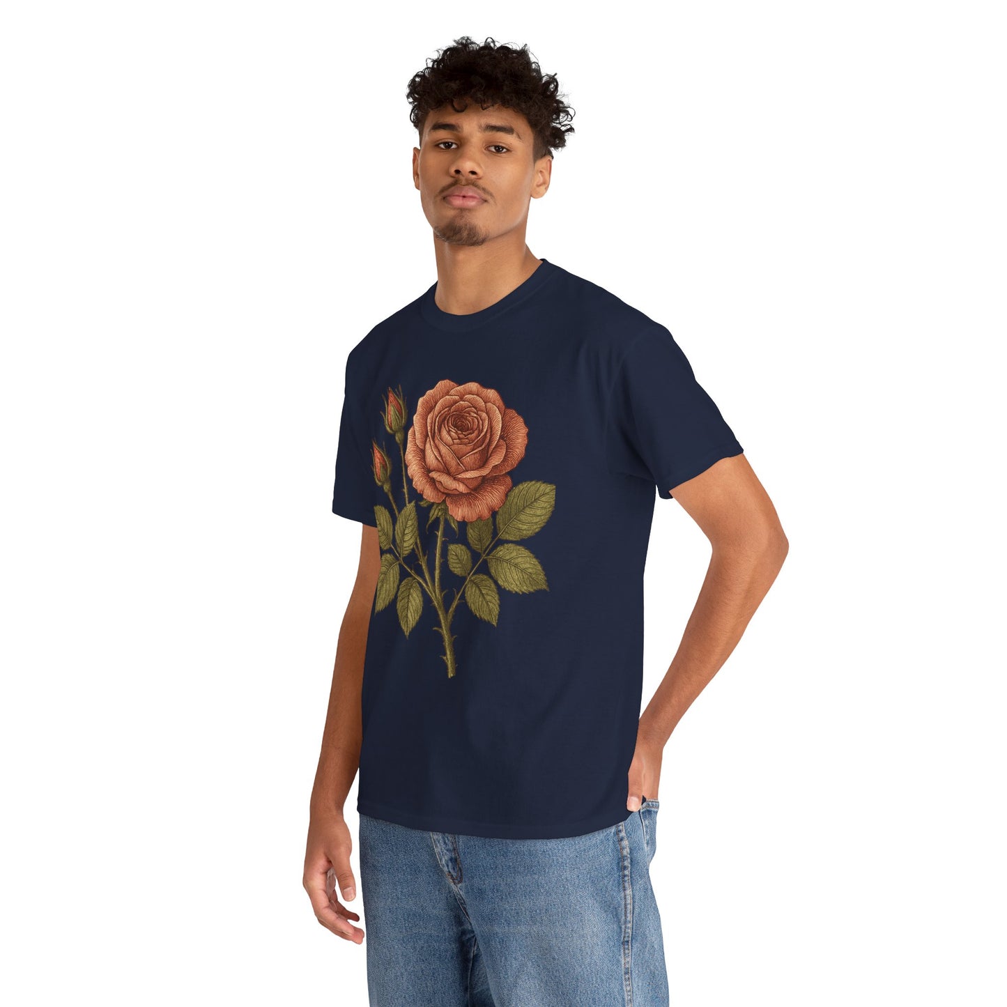 Vintage Botanical Rose T-Shirt – Minimalist Floral Aesthetic Tee