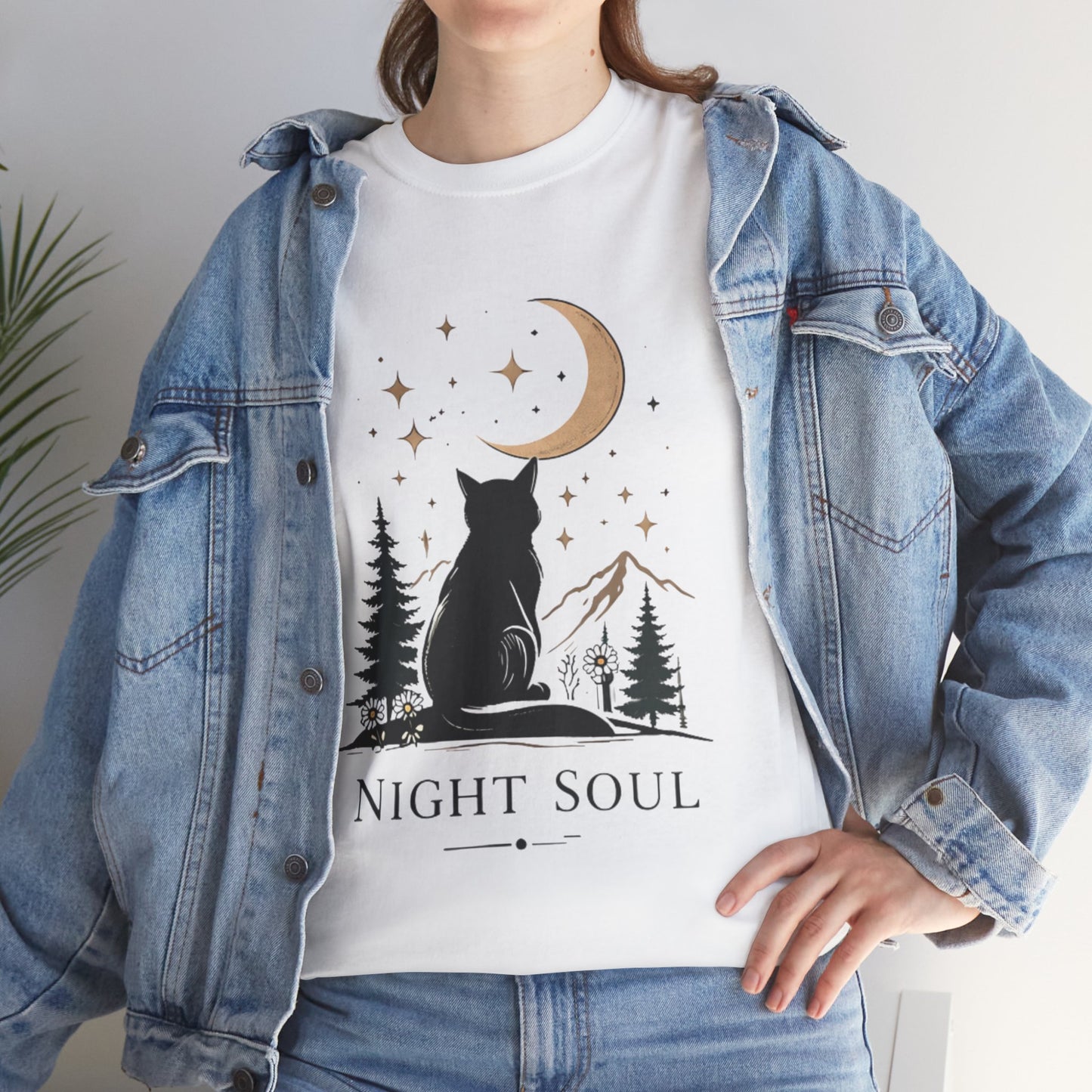 Black Cat Moon T-Shirt – Night Soul Aesthetic Tee, Minimalist Cat Lover Shirt