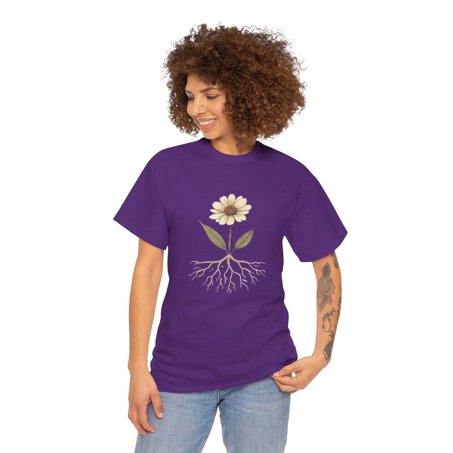 Minimalist Flower Roots T-Shirt – Nature Inspired Graphic Tee, Botanical Design, Aesthetic Plant Shirt, Unisex Cotton Tee