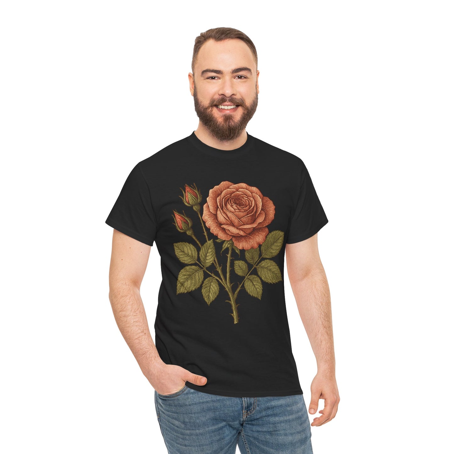 Vintage Botanical Rose T-Shirt – Minimalist Floral Aesthetic Tee