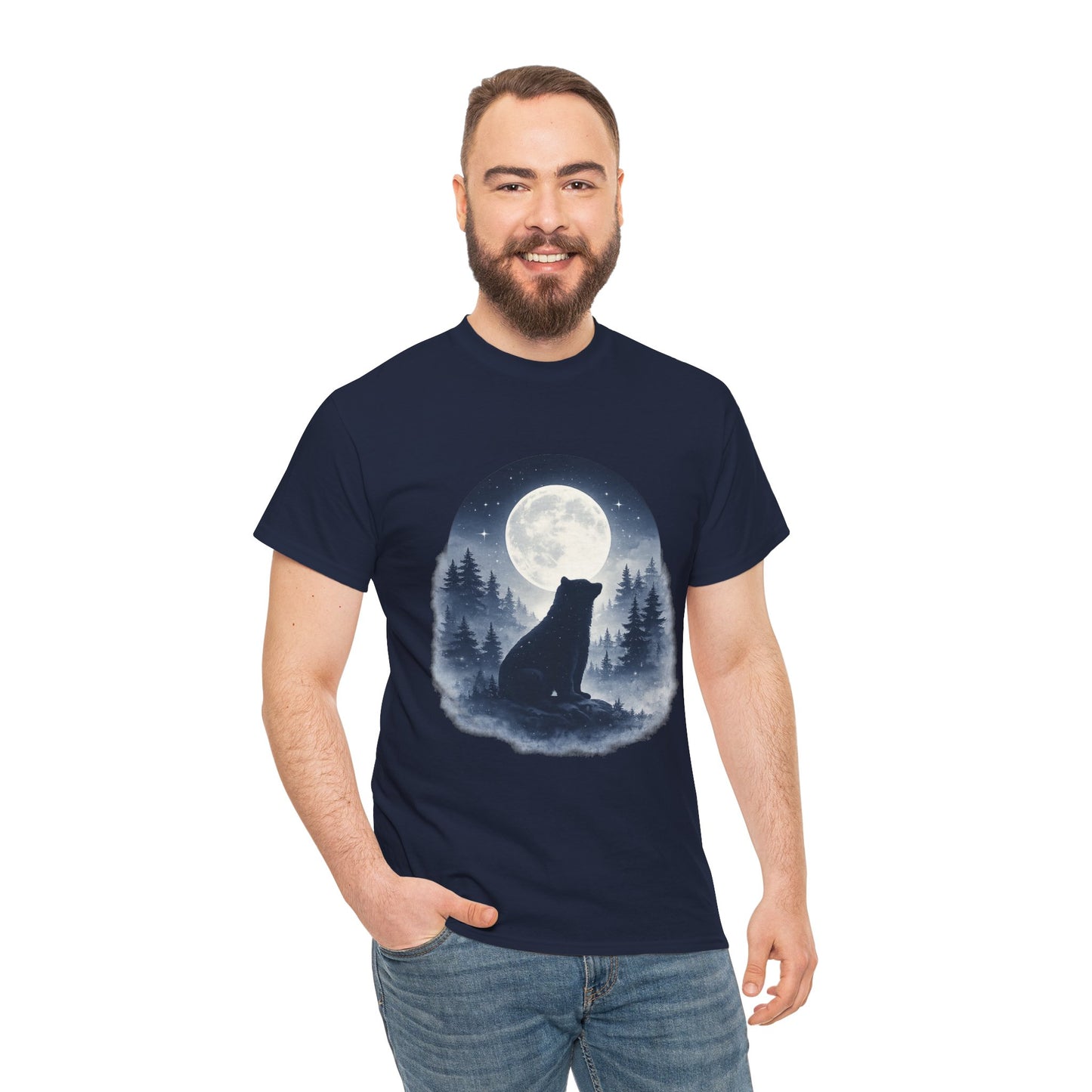 Mystic Bear Silhouette T-Shirt – Minimalist Nature Graphic Tee, Forest Spirit Design, Wildlife Lover Shirt