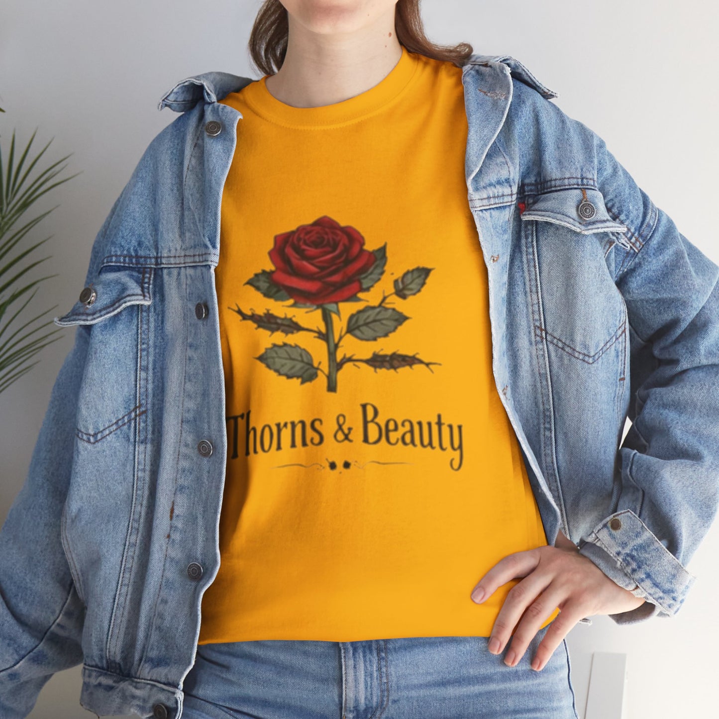 Thorns & Beauty Rose T-Shirt – Minimalist Floral Graphic Tee, Aesthetic Rose Design, Elegant Botanical Shirt