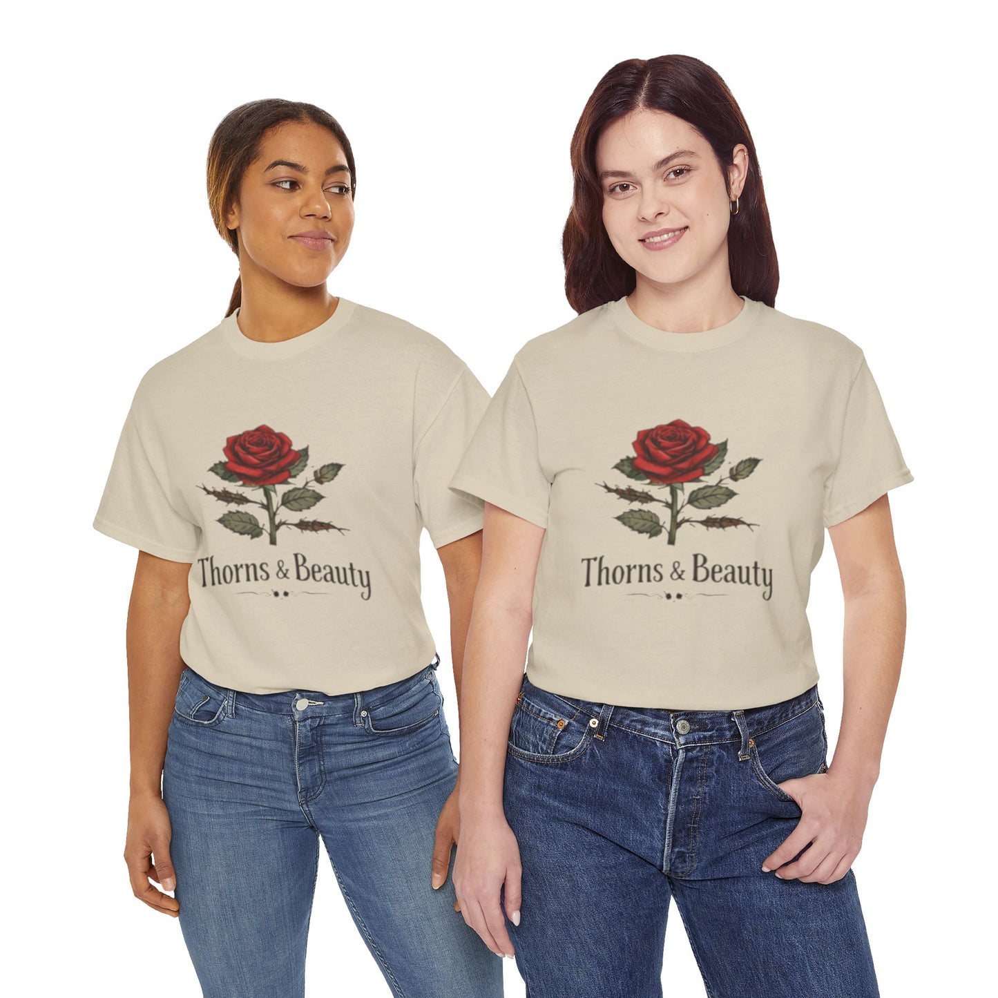 Thorns & Beauty Rose T-Shirt – Minimalist Floral Graphic Tee, Aesthetic Rose Design, Elegant Botanical Shirt