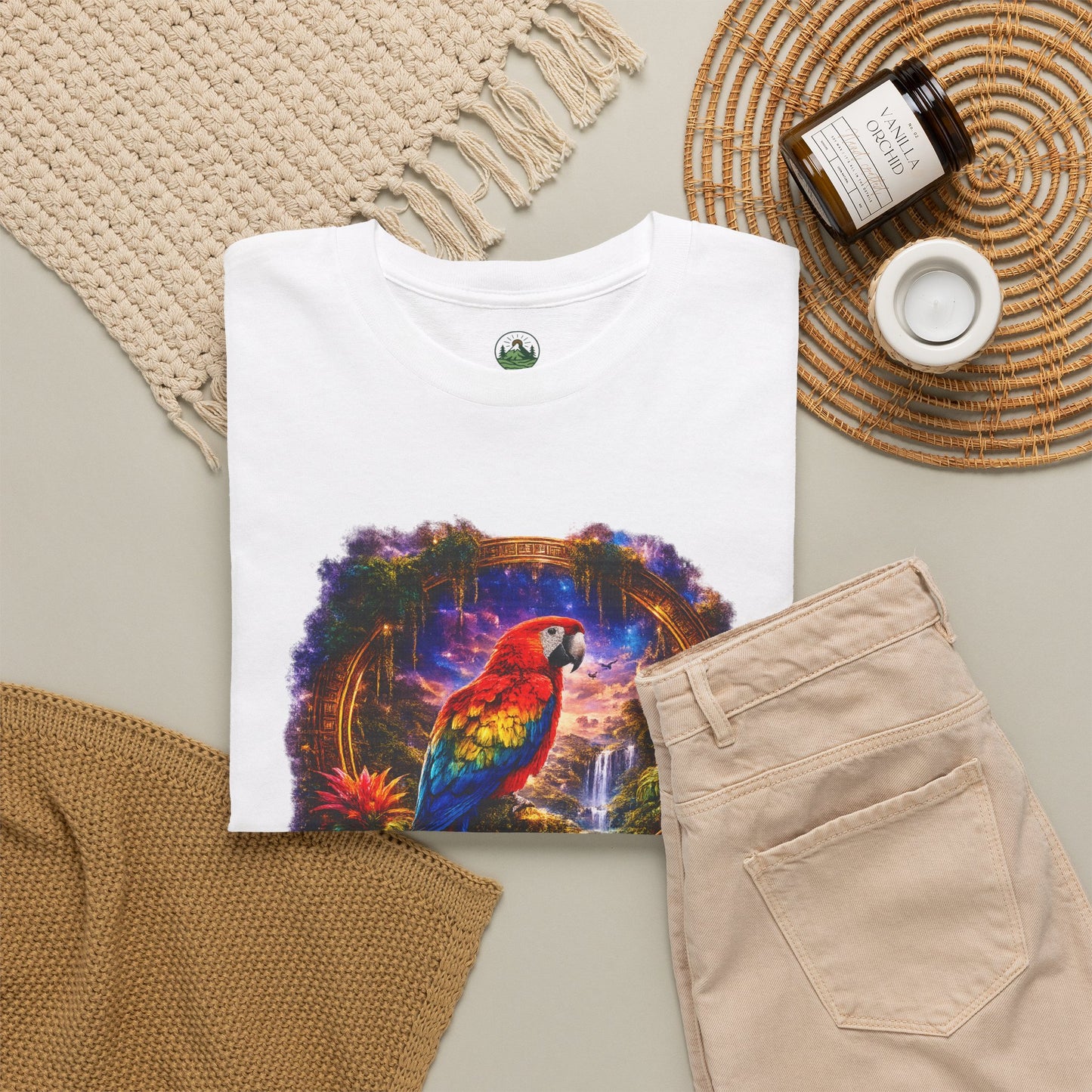 Scarlet Macaw T-Shirt – Tropical Rainforest Cosmic Design | Exotic Bird Wildlife Tee