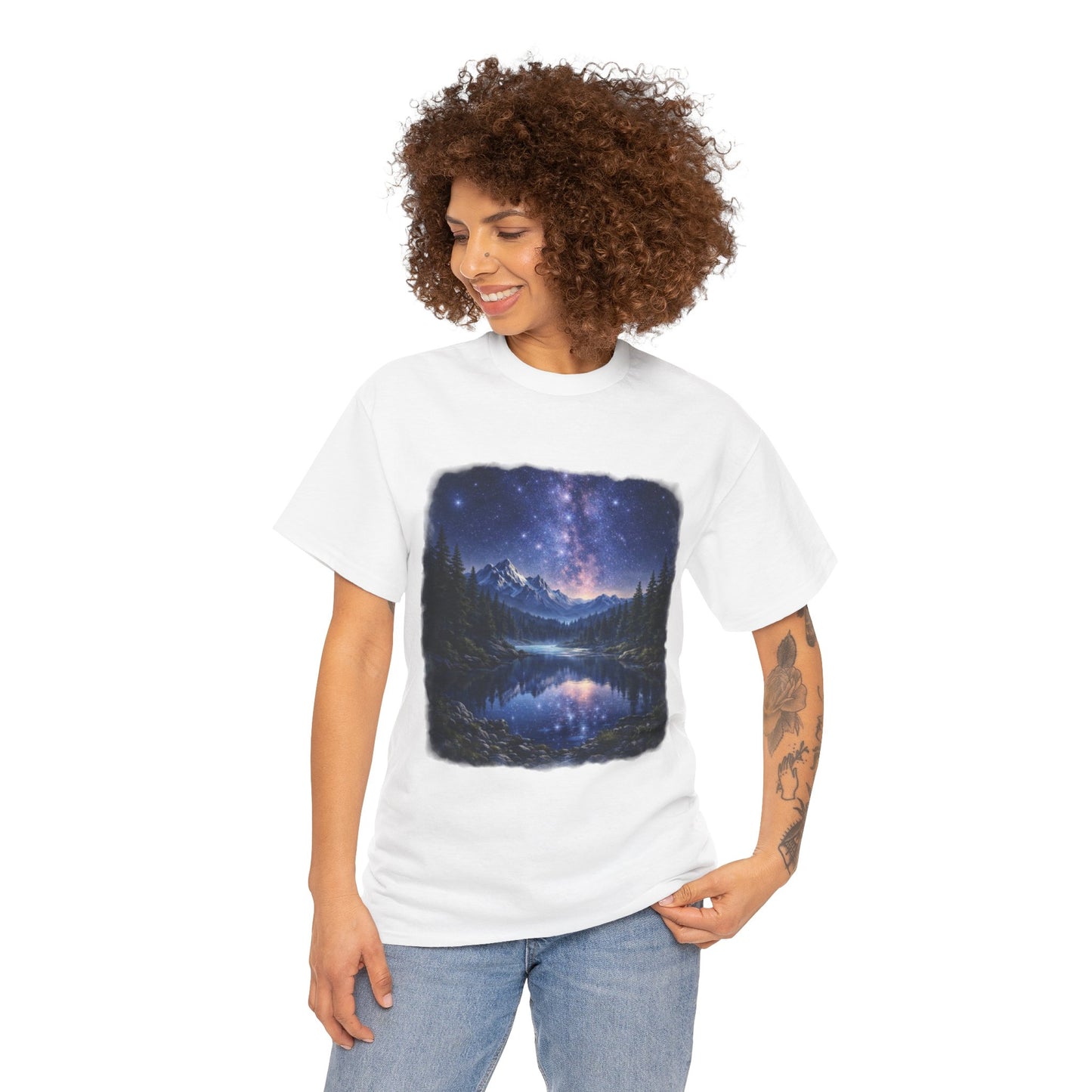 Midnight Reflection Nature T-Shirt – Moonlit Lake & Forest Design