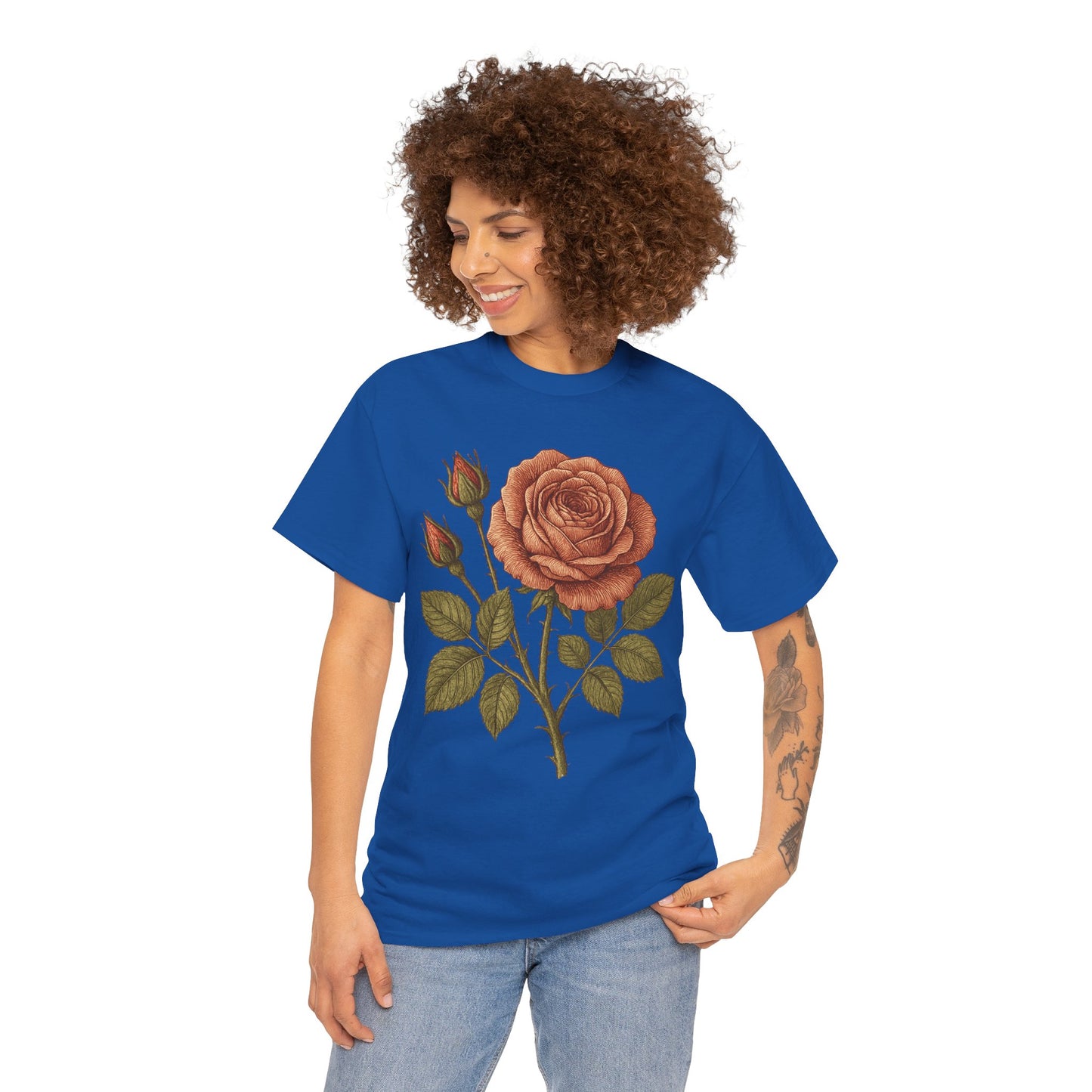 Vintage Botanical Rose T-Shirt – Minimalist Floral Aesthetic Tee