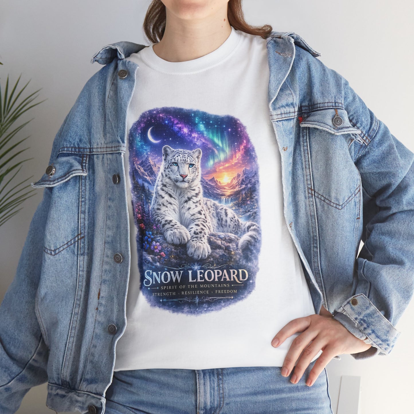 Snow Leopard T-Shirt – Mystic Mountain Wildlife Design | Cosmic Big Cat Graphic Tee