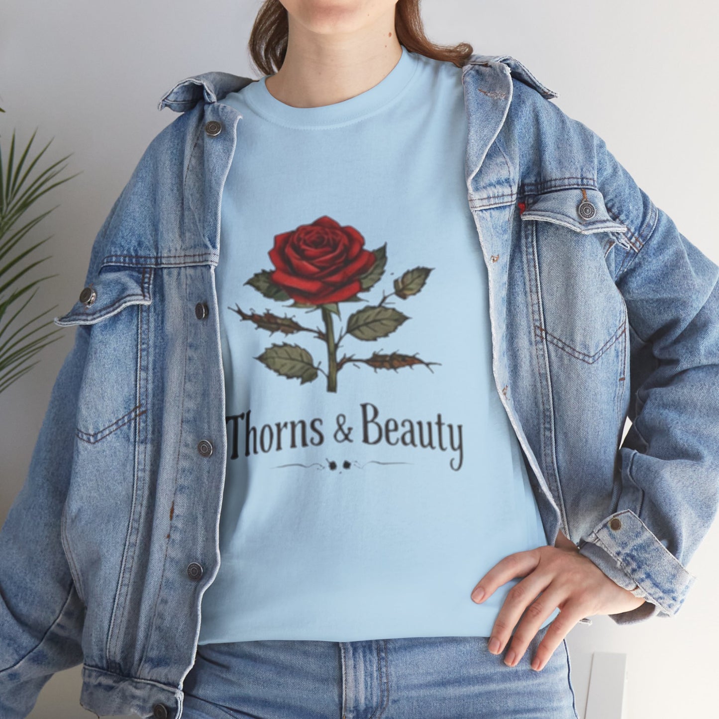 Thorns & Beauty Rose T-Shirt – Minimalist Floral Graphic Tee, Aesthetic Rose Design, Elegant Botanical Shirt