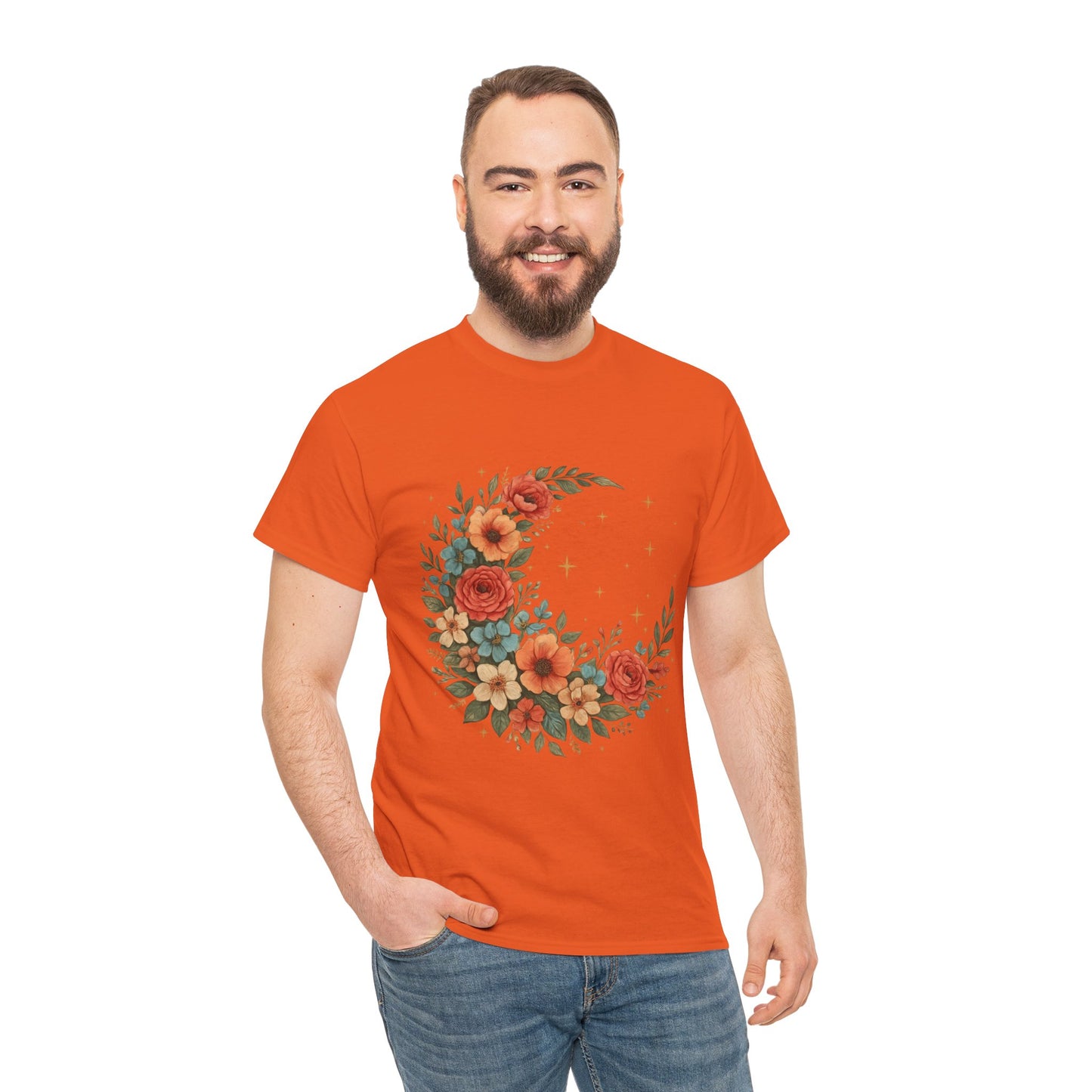Floral Crescent Moon T-Shirt – Boho Nature Aesthetic Tee