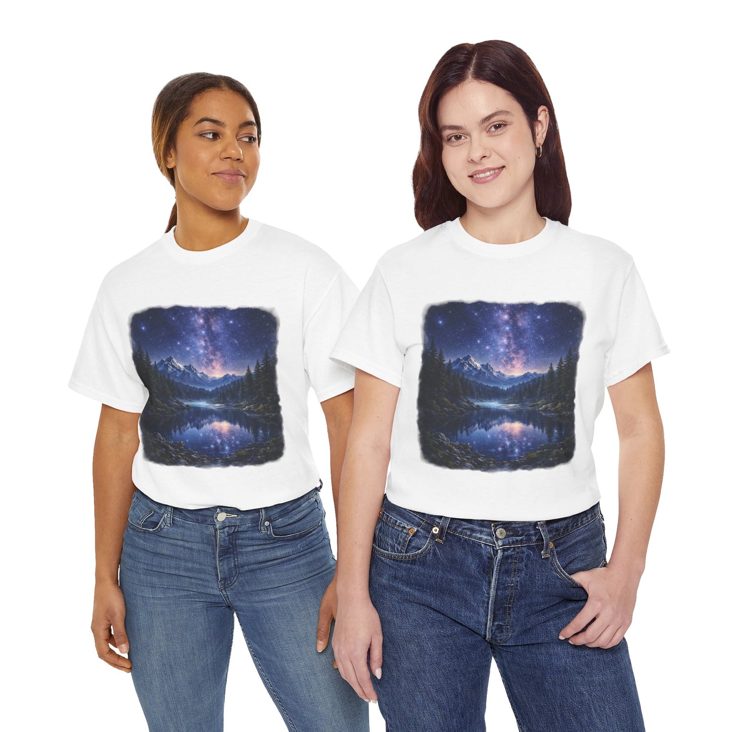 Midnight Reflection Nature T-Shirt – Moonlit Lake & Forest Design