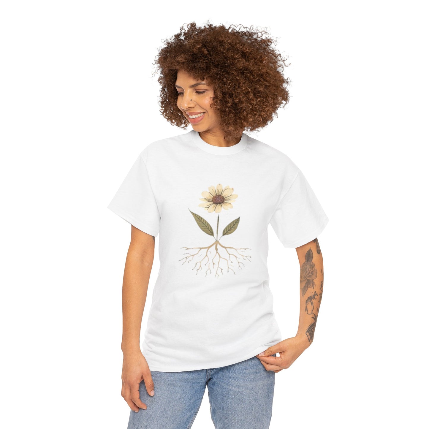 Minimalist Flower Roots T-Shirt – Nature Inspired Graphic Tee, Botanical Design, Aesthetic Plant Shirt, Unisex Cotton Tee