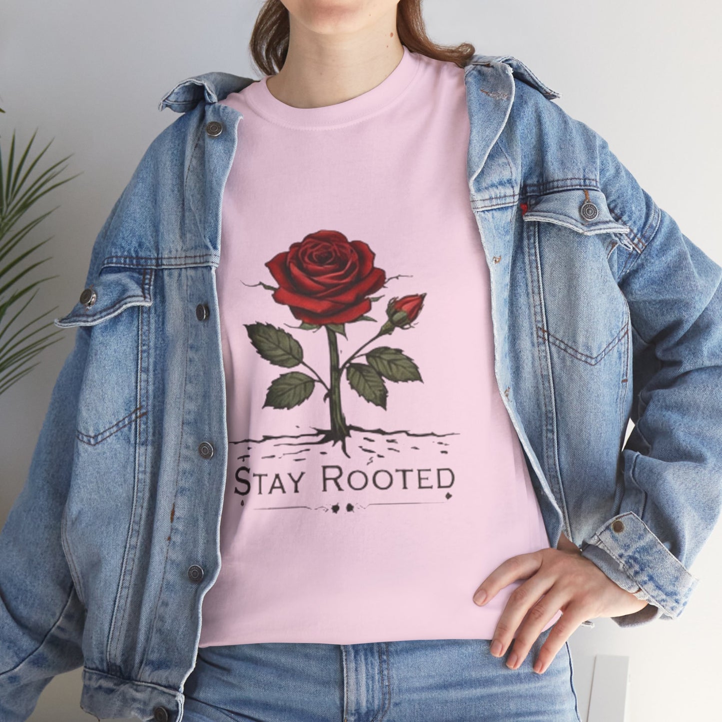 Stay Rooted Rose T-Shirt – Minimalist Nature Graphic Tee, Unisex Botanical Shirt, Nature Lover Gift