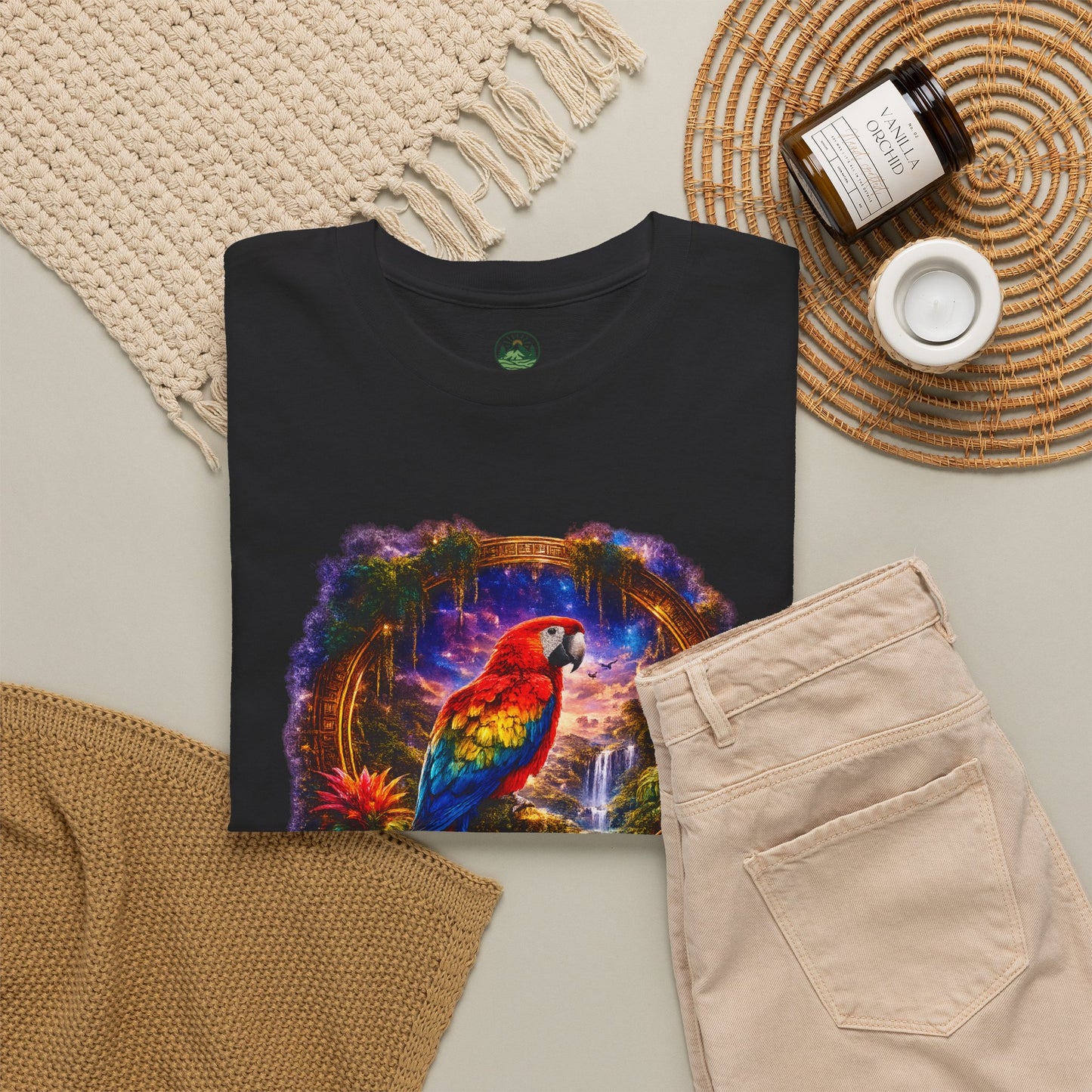 Scarlet Macaw T-Shirt – Tropical Rainforest Cosmic Design | Exotic Bird Wildlife Tee