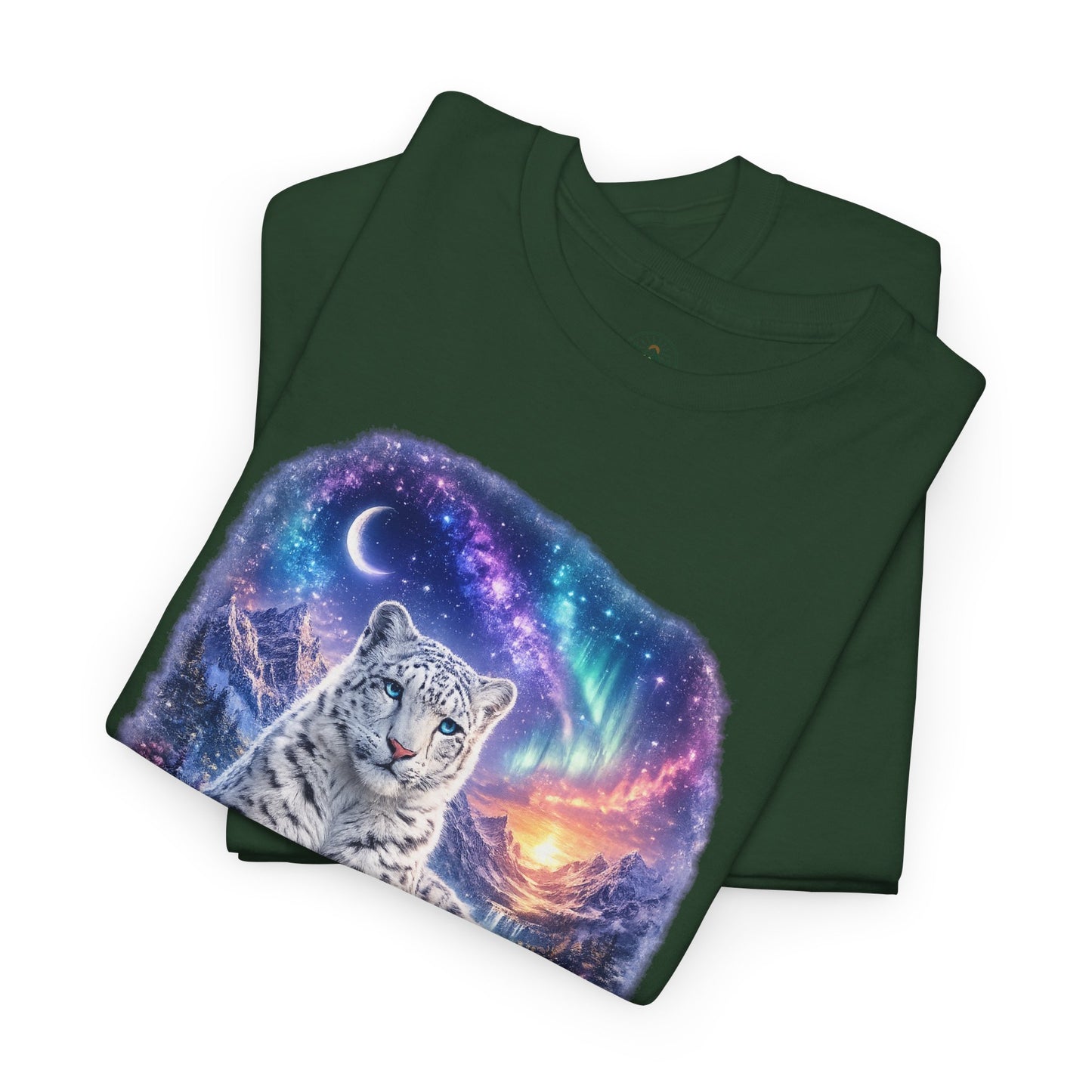 Snow Leopard T-Shirt – Mystic Mountain Wildlife Design | Cosmic Big Cat Graphic Tee
