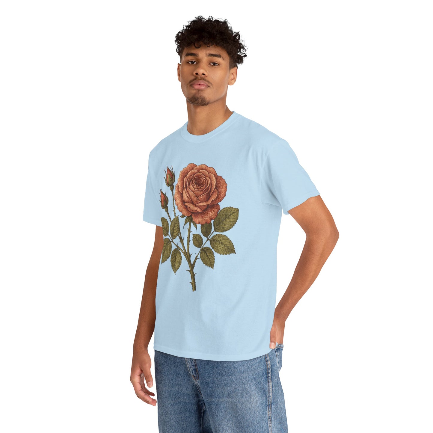 Vintage Botanical Rose T-Shirt – Minimalist Floral Aesthetic Tee
