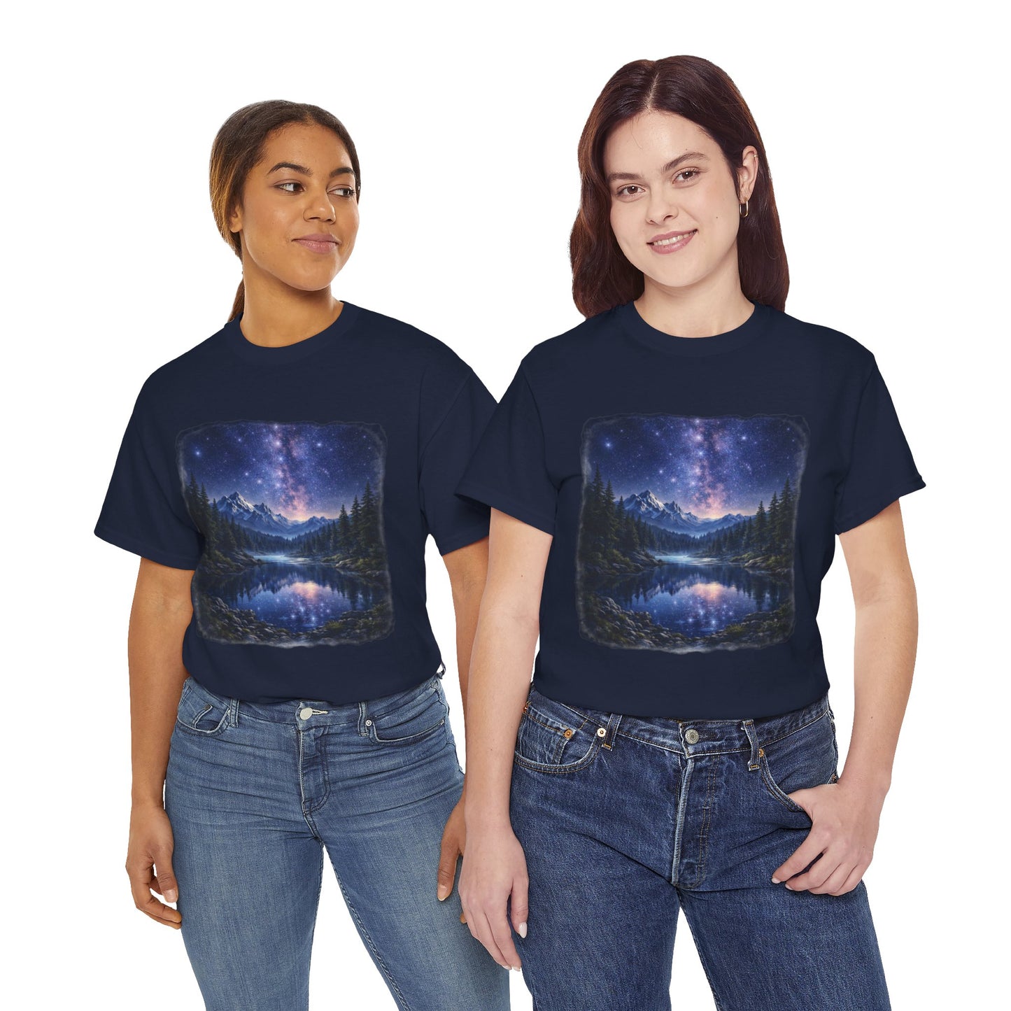Midnight Reflection Nature T-Shirt – Moonlit Lake & Forest Design