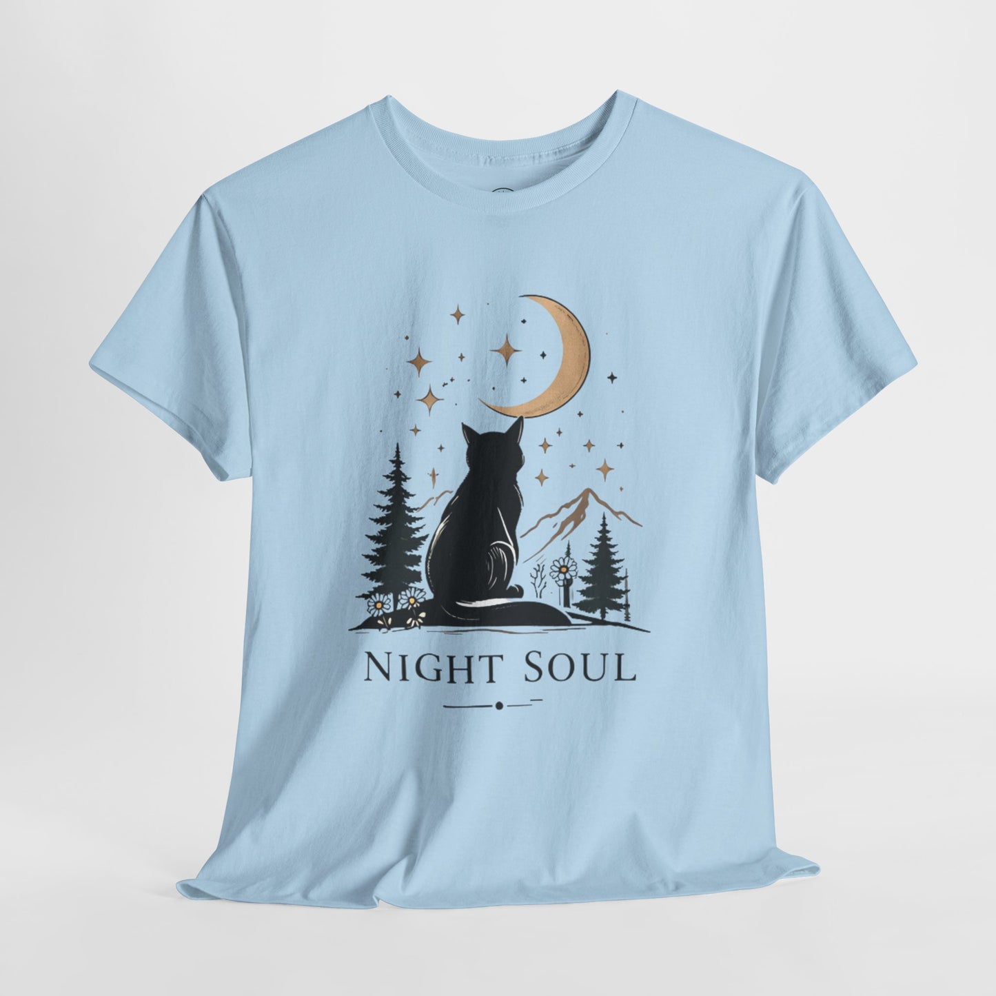 Black Cat Moon T-Shirt – Night Soul Aesthetic Tee, Minimalist Cat Lover Shirt