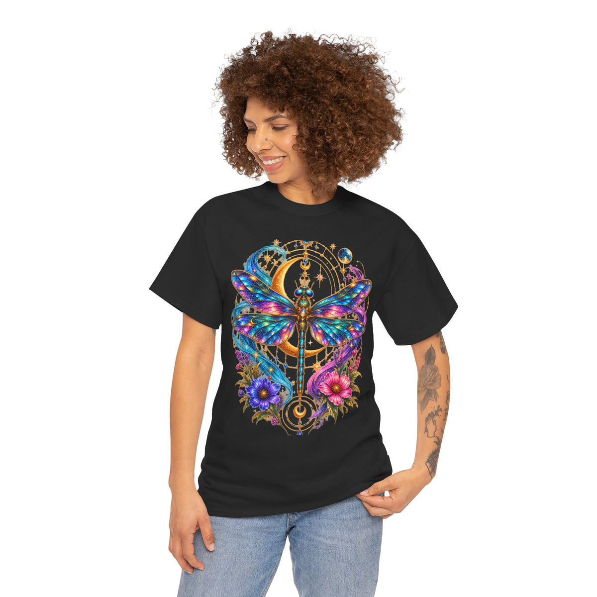 Celestial Dragonfly T-Shirt – Moon & Wildflower Nature Tee