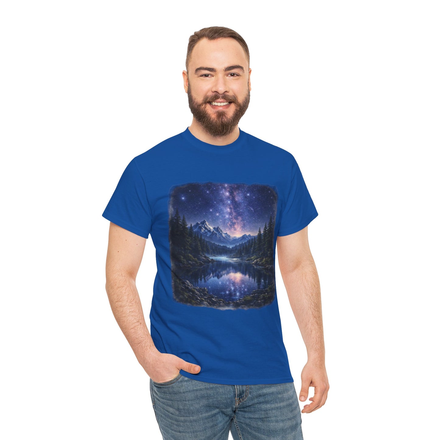 Midnight Reflection Nature T-Shirt – Moonlit Lake & Forest Design