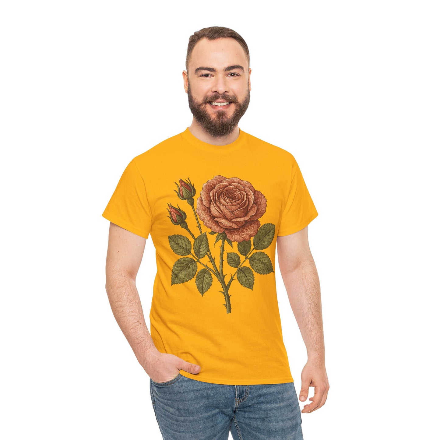Vintage Botanical Rose T-Shirt – Minimalist Floral Aesthetic Tee