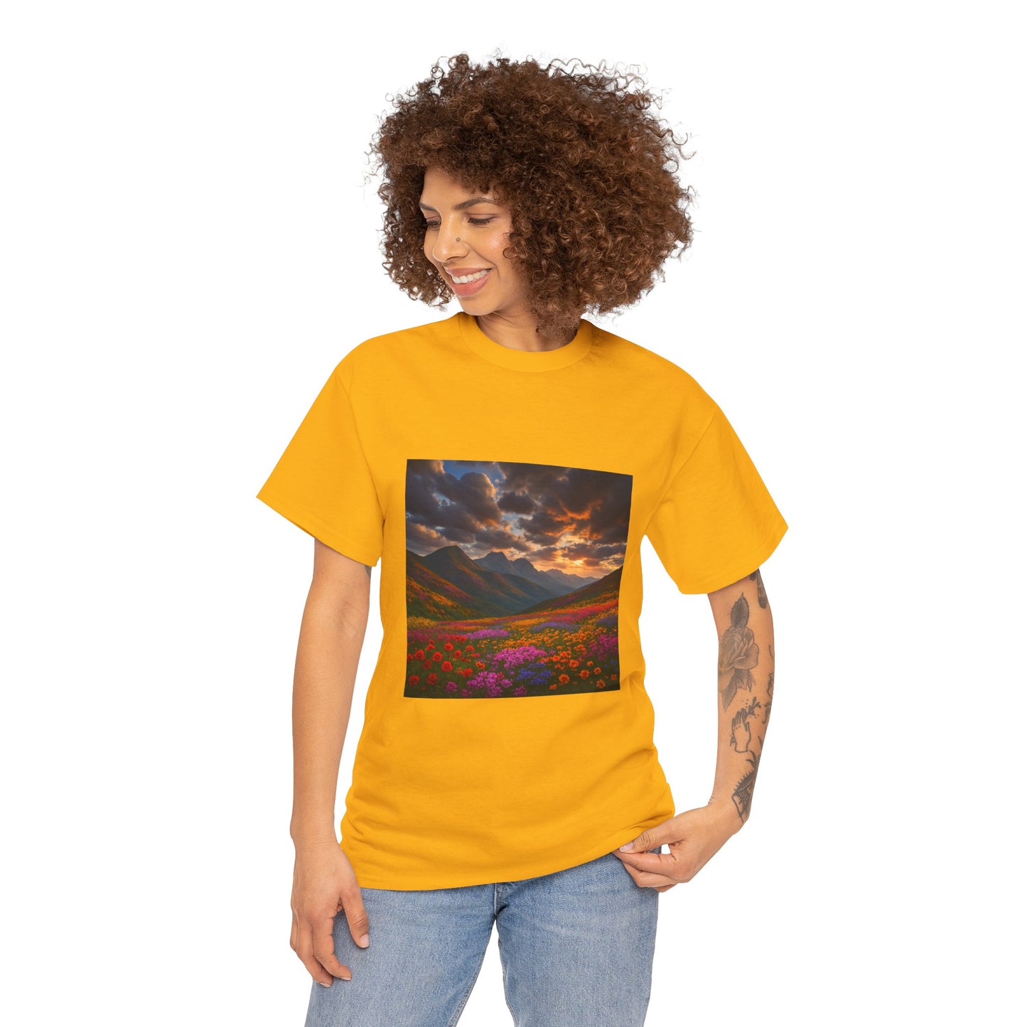Wildflower Mountain Landscape T-Shirt – Minimalist Nature Graphic Tee